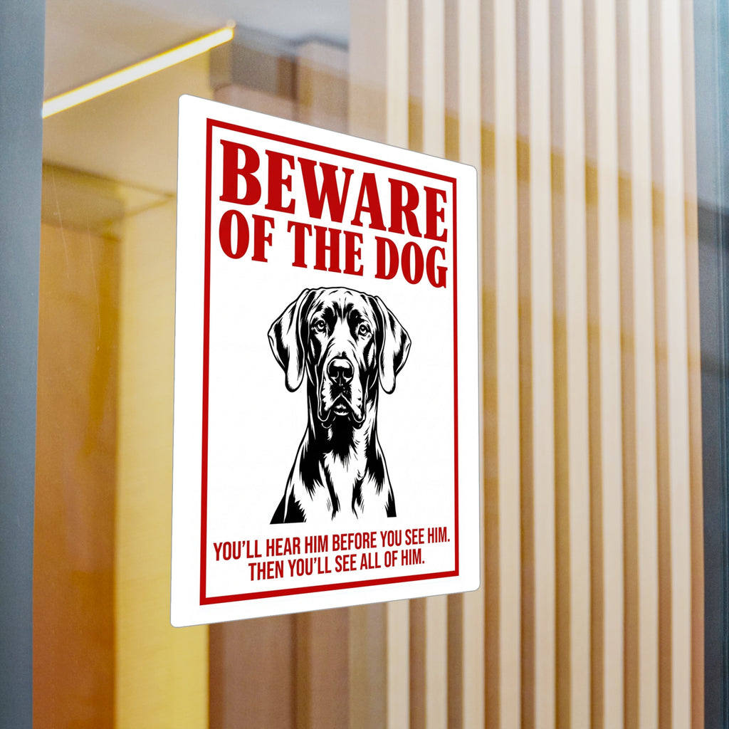 Beware of Great Dane Sign – Bold Red Portrait Outdoor Vinyl Decal – detail view