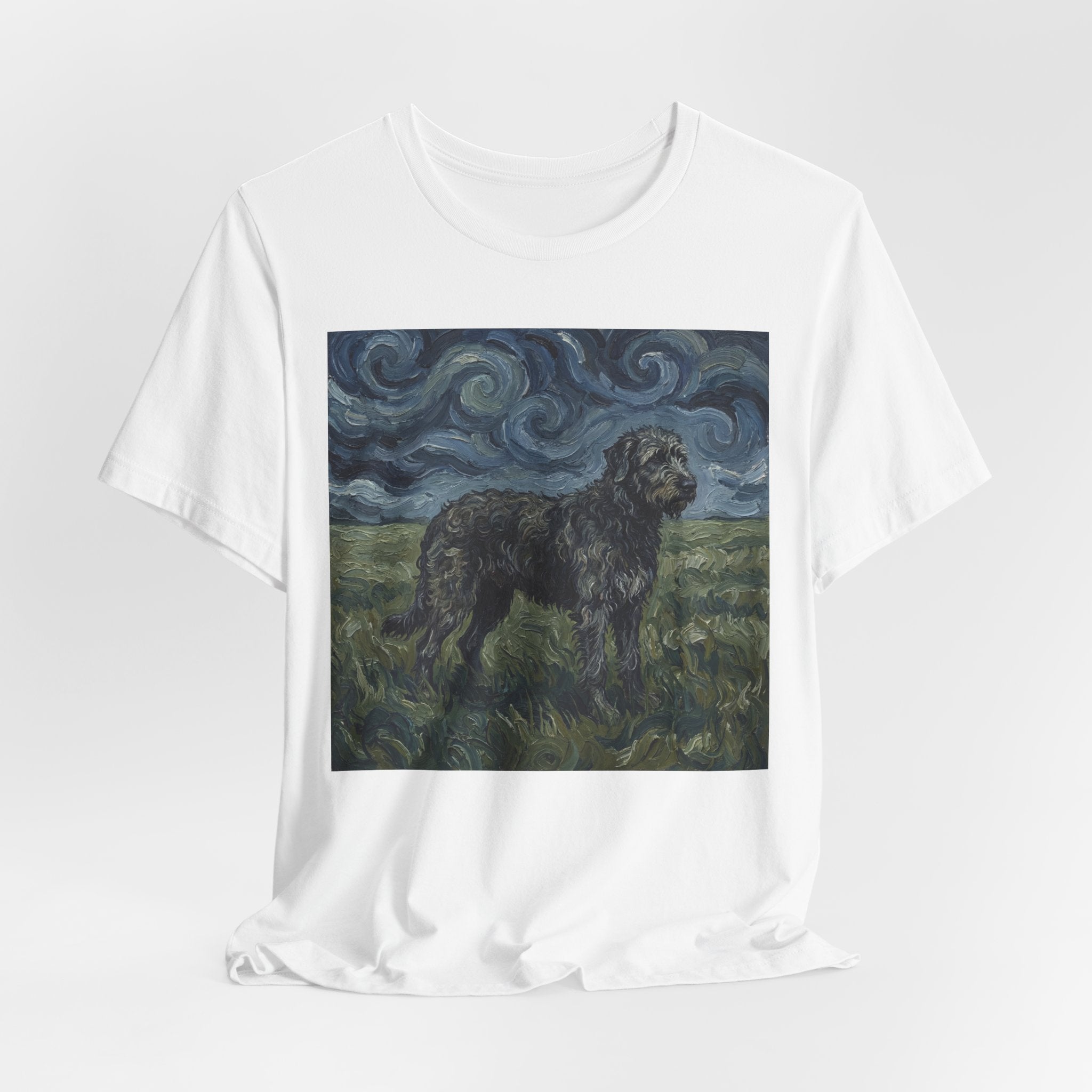 Van Gogh Style Irish Wolfhound T-Shirt — Swirling Storm Field Art Print