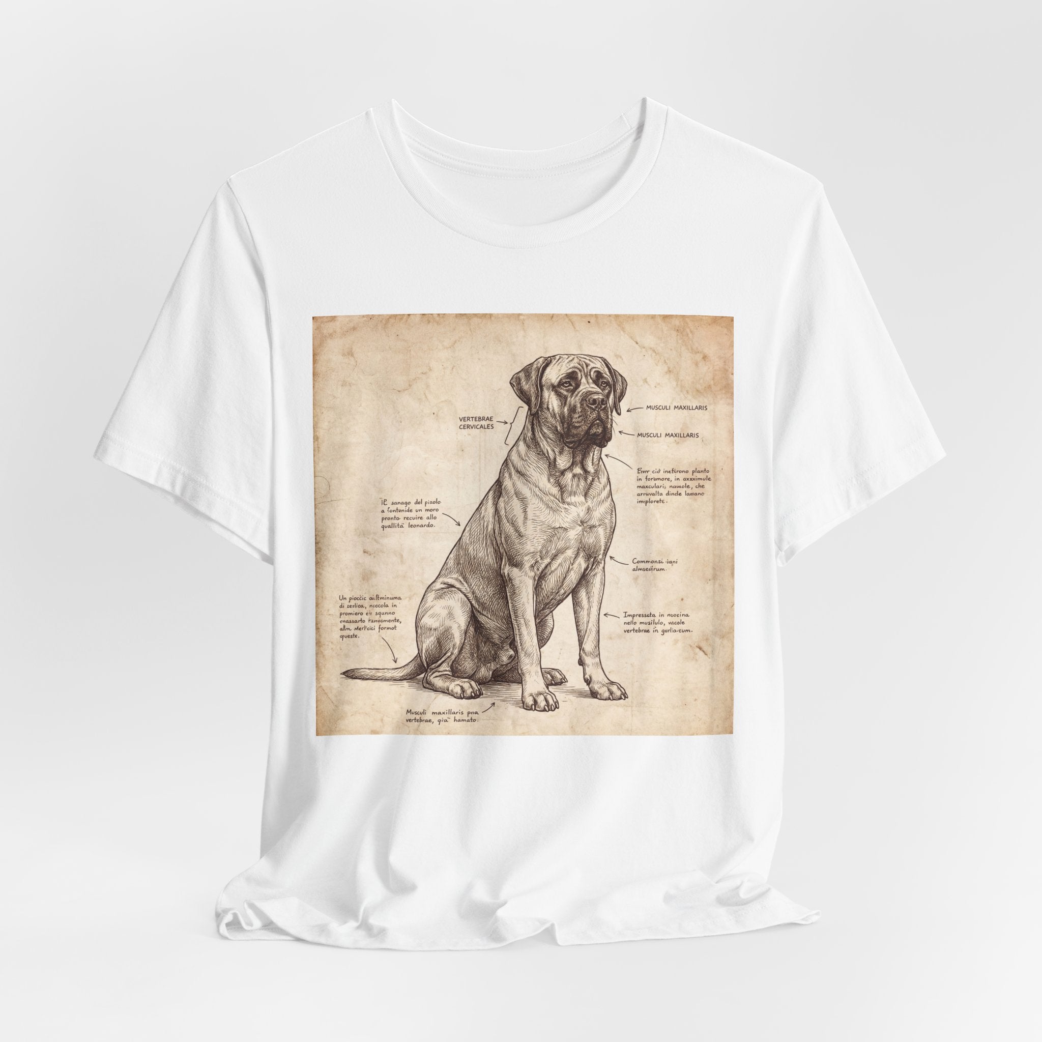 Da Vinci Style Mastiff T-Shirt — Anatomical Parchment Art Print
