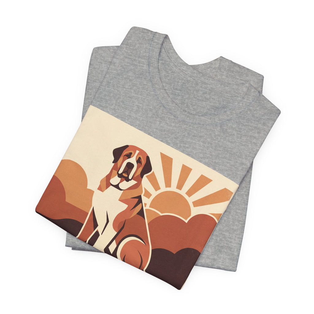 Saint Bernard Vintage Retro Art T-Shirt | Warm Sunburst Earth Tones