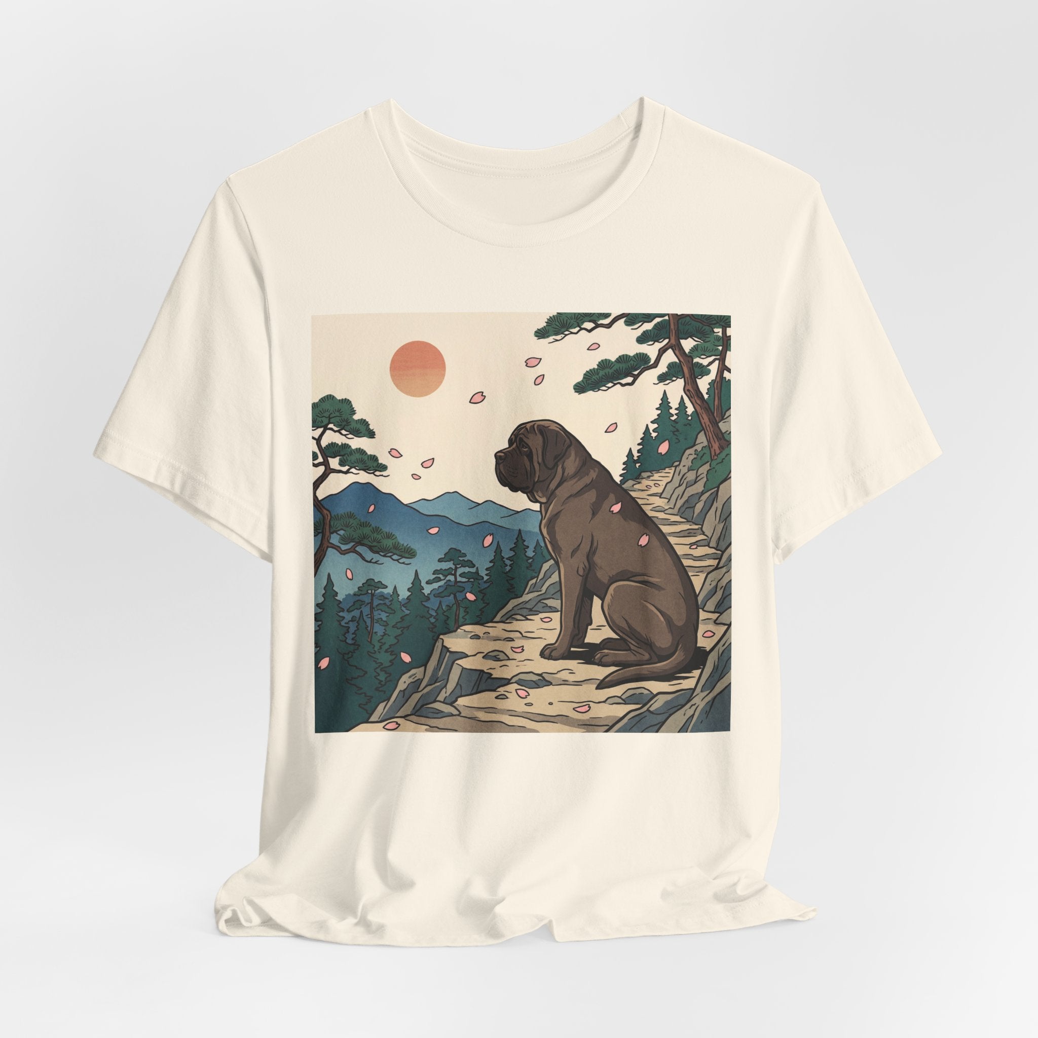 Hiroshige Style Mastiff T-Shirt — Cherry Blossom Mountain Art Print
