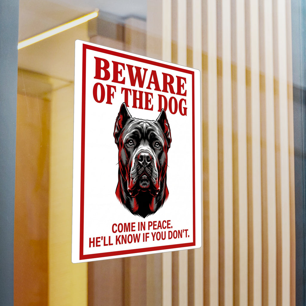 Beware of Cane Corso Sign – Red & Black Portrait Outdoor Vinyl Decal – detail view