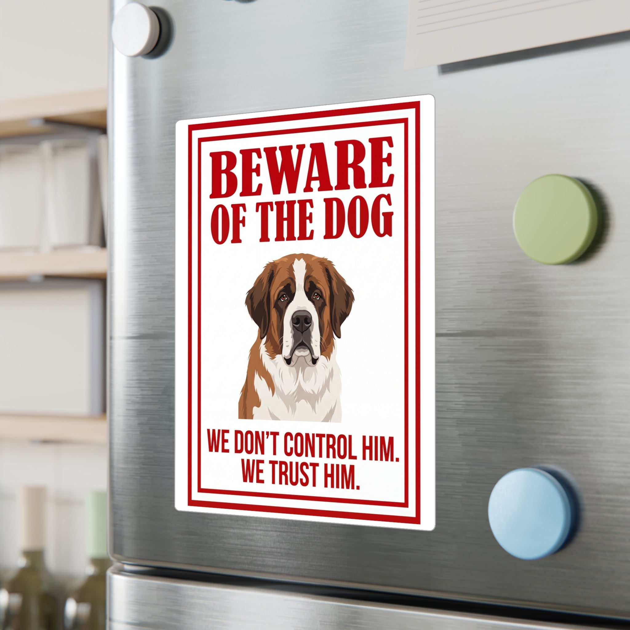 Beware of Saint Bernard Sign – Bold Red Warning Outdoor Vinyl Decal – lifestyle view