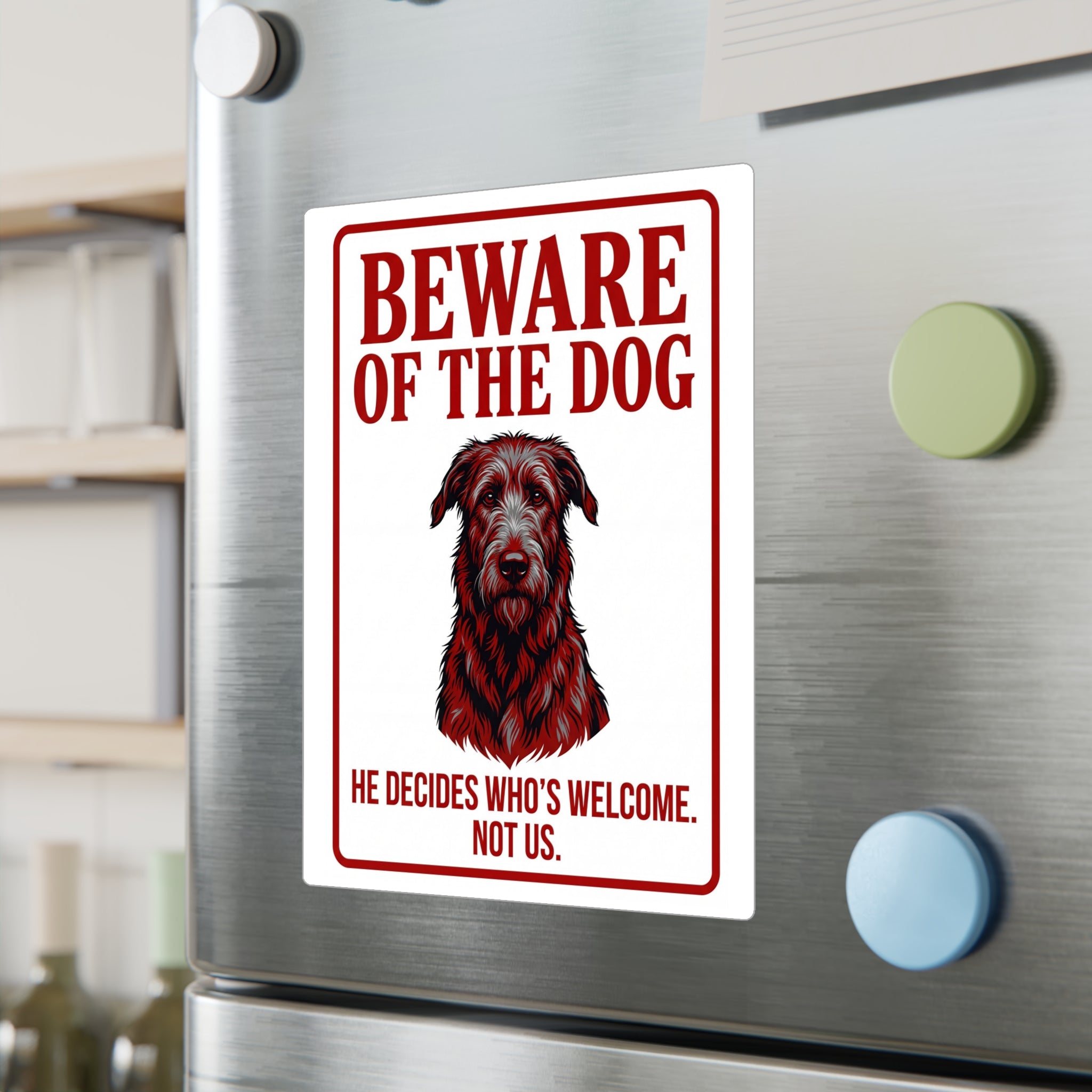 Beware of Irish Wolfhound Sign – Bold Red Warning Outdoor Vinyl Decal – alternate view