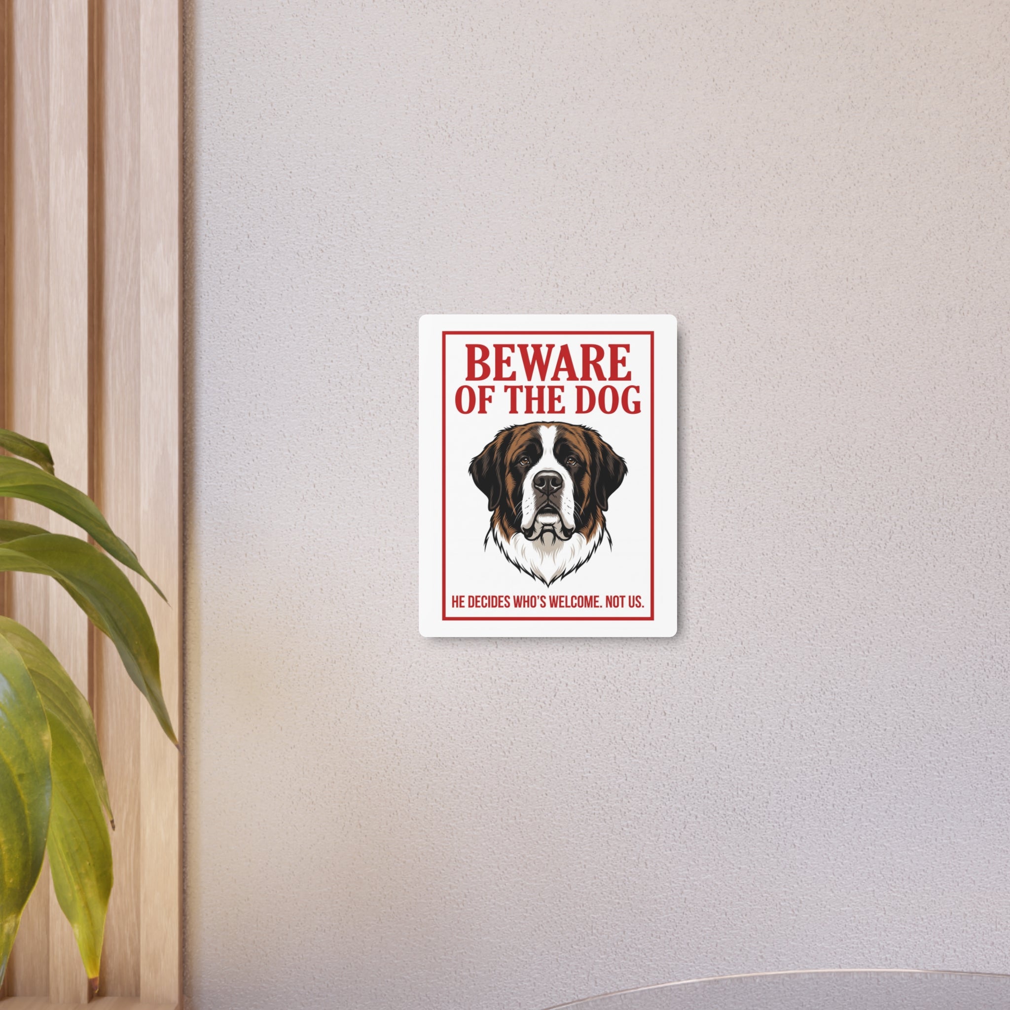 Beware of Saint Bernard Metal Sign – Bold Portrait Aluminum Wall Sign – alternate view