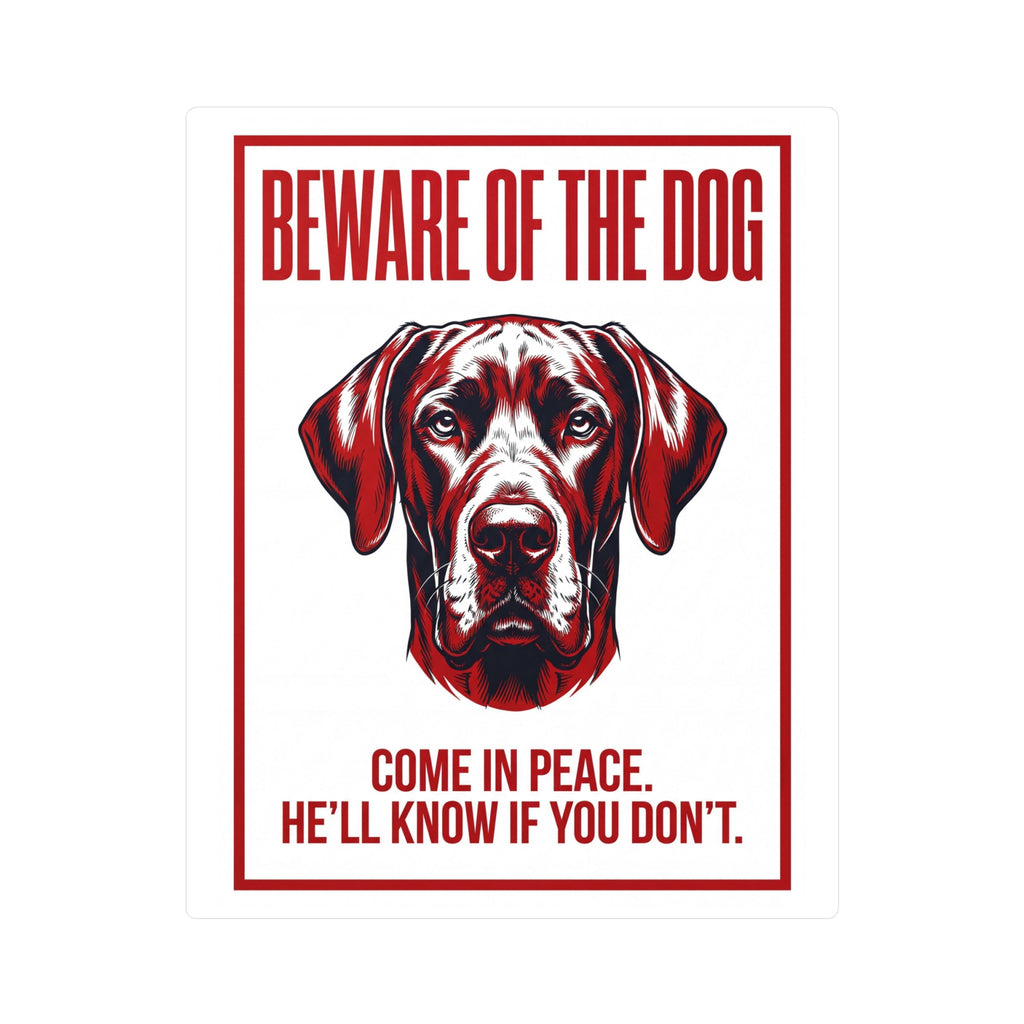 Beware of Great Dane Sign – Red & Black Portrait Outdoor Vinyl Decal – side view