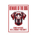 Beware of Great Dane Sign – Red & Black Portrait Outdoor Vinyl Decal – side view