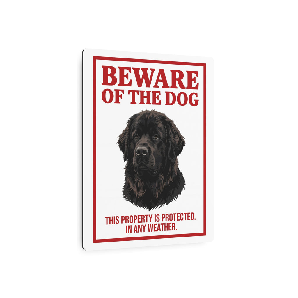 Beware of Newfoundland Metal Sign – Black Portrait Aluminum Wall Sign – detail view