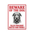 Beware of Irish Wolfhound Sign – Red Block Letter Outdoor Vinyl Decal – side view