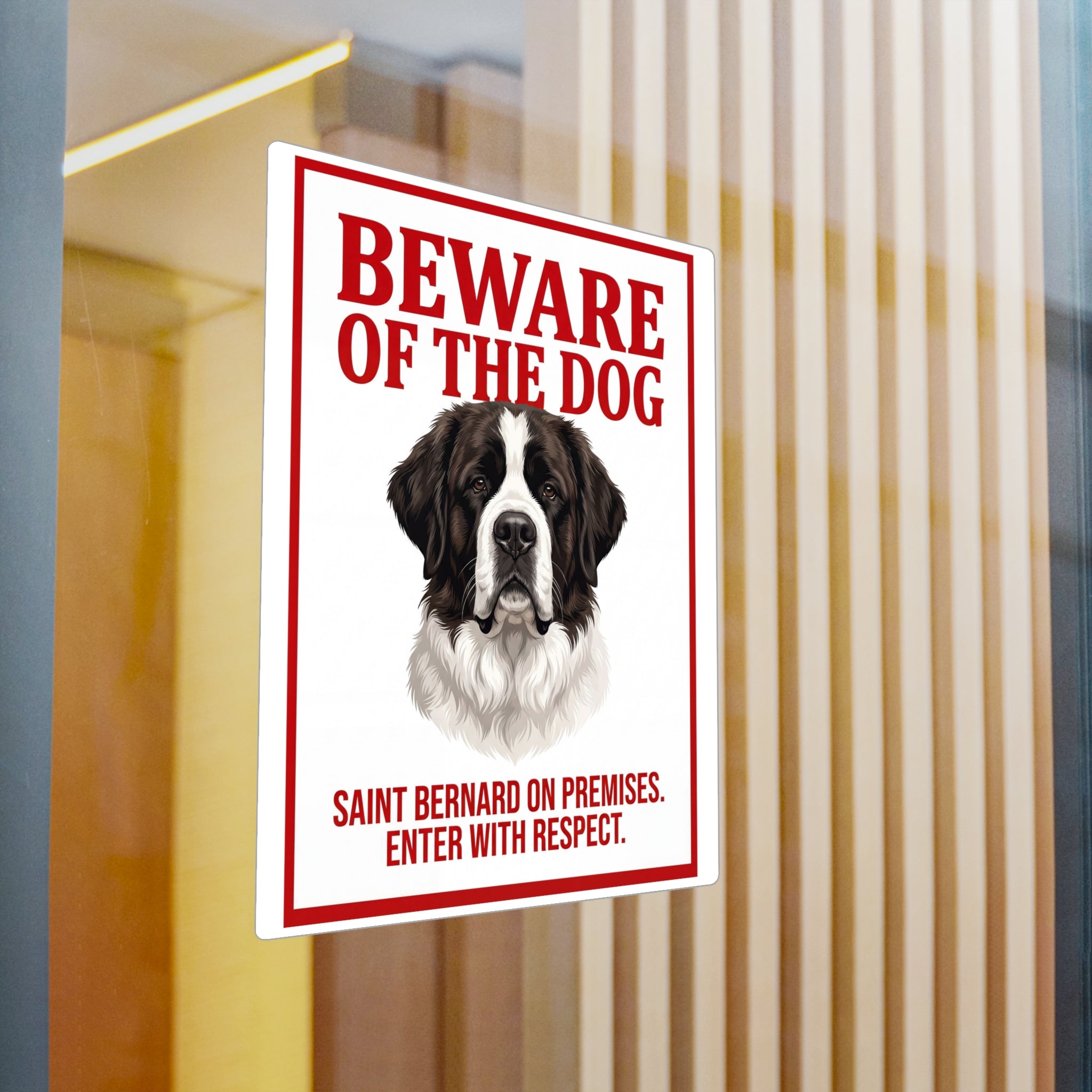 Beware of Saint Bernard Sign – Bold Red Warning Outdoor Vinyl Decal – detail view