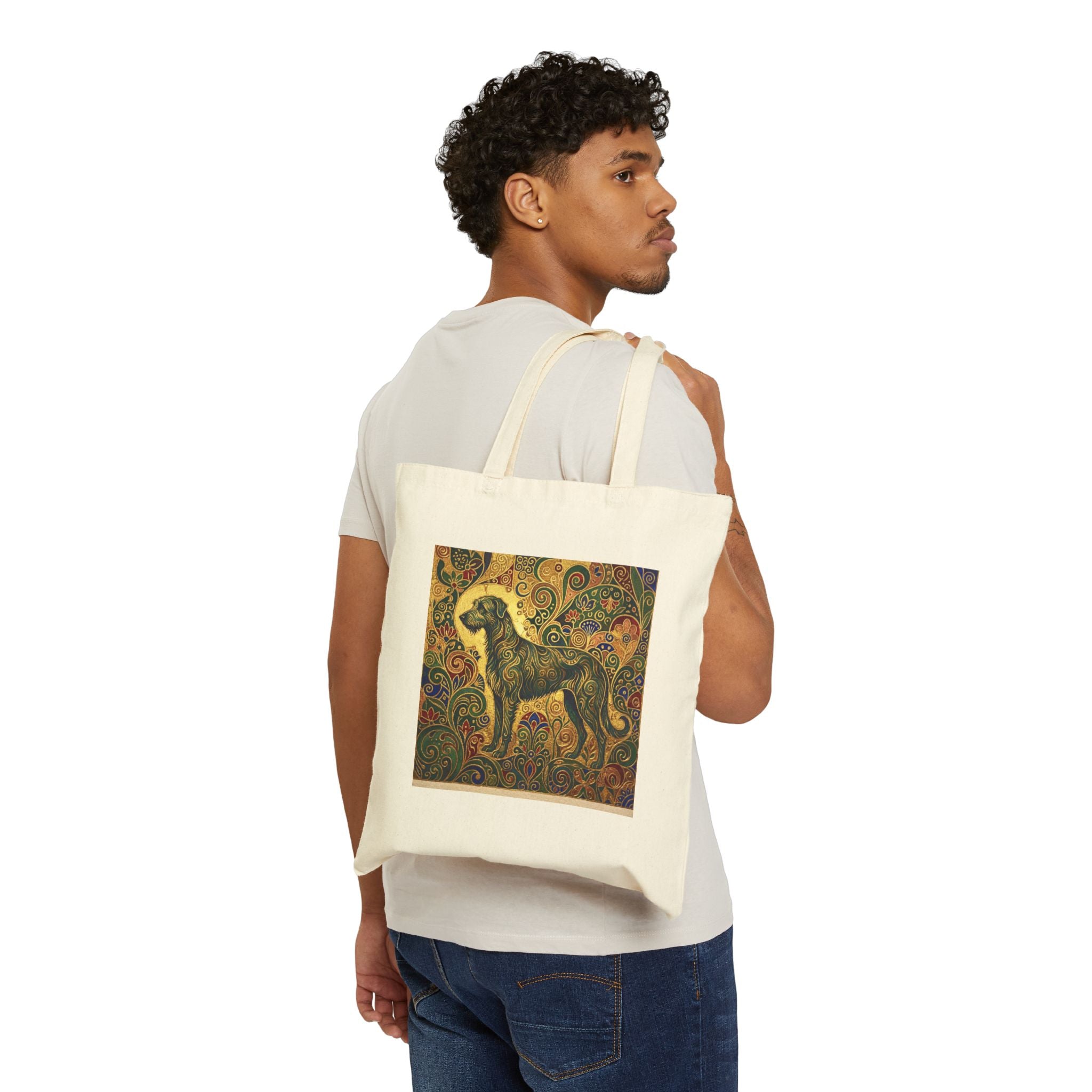 Klimt Style Irish Wolfhound Tote Bag – Gold & Emerald Swirl Art Print – alternate view