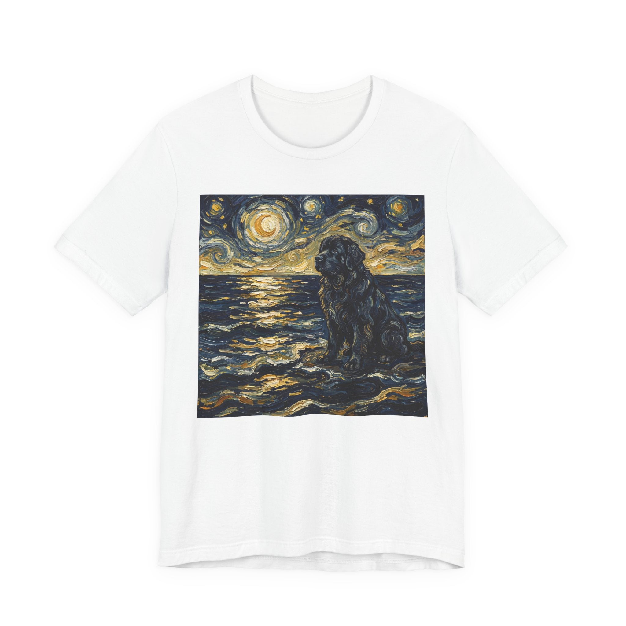 Van Gogh Style Newfoundland T-Shirt — Moonlit Ocean Waves Art Print