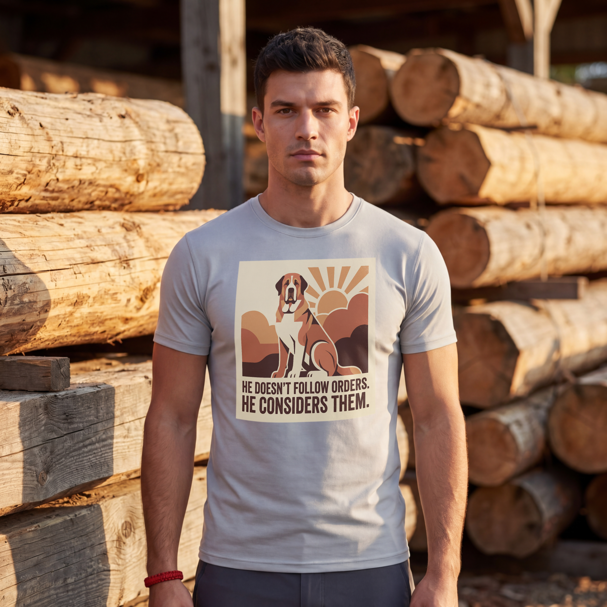 Saint Bernard Vintage Retro Art T-Shirt | Warm Sunburst Earth Tones