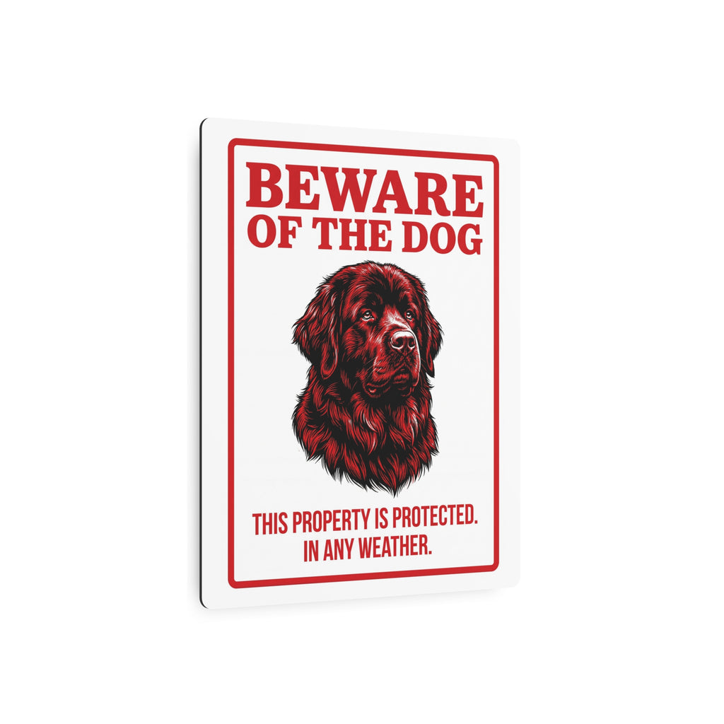 Beware of Newfoundland Metal Sign – Red Portrait Aluminum Wall Sign – lifestyle view