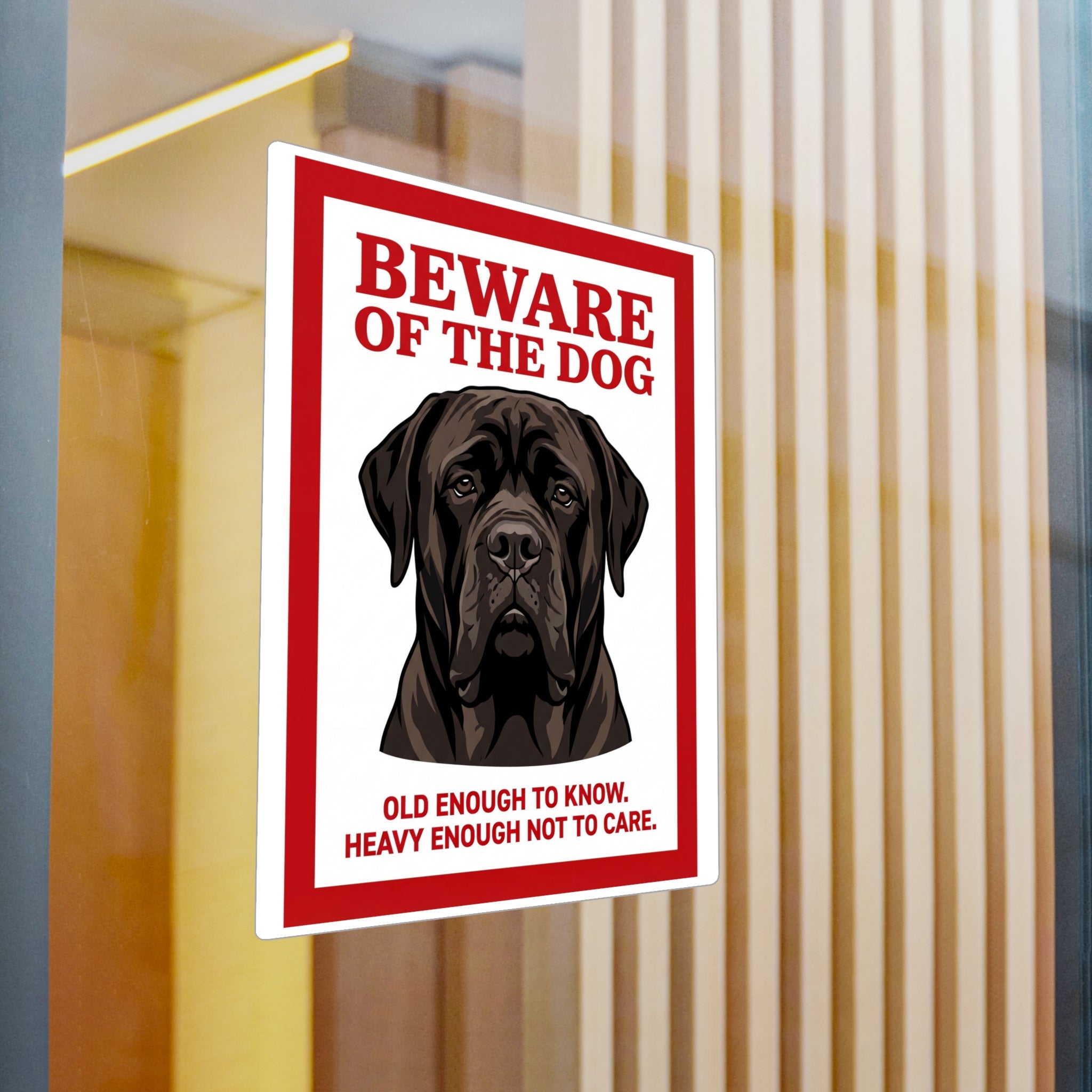 Beware of Mastiff Sign – Dark Brindle Portrait Outdoor Vinyl Decal – detail view