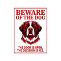 Beware of Saint Bernard Sign – Red & White Portrait Outdoor Vinyl Decal – side view