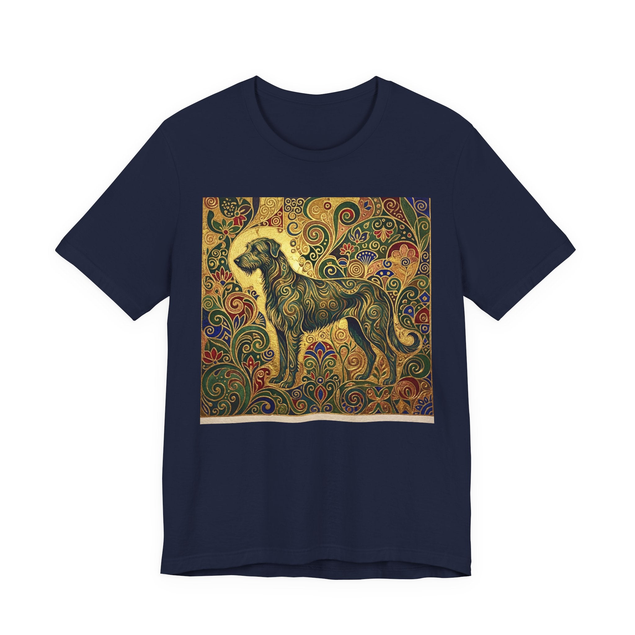 Klimt Style Irish Wolfhound T-Shirt — Gold Swirl Ornamental Art Print