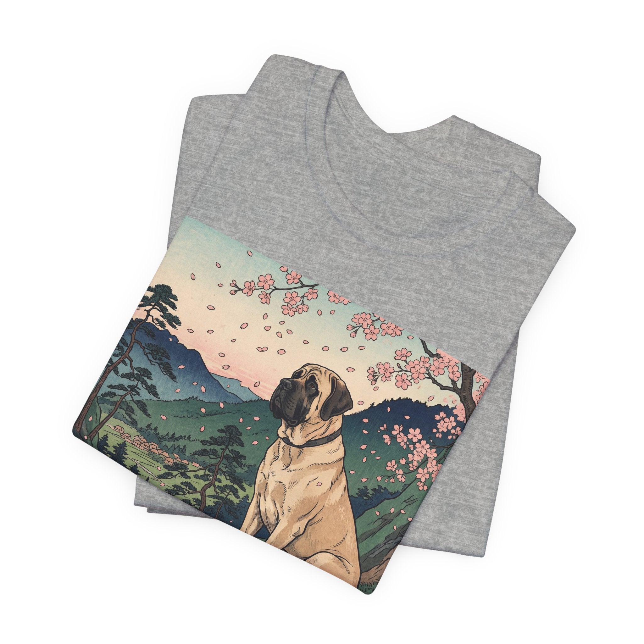 Ukiyo-e Mastiff T-Shirt — Cherry Blossom Overlook Art Print