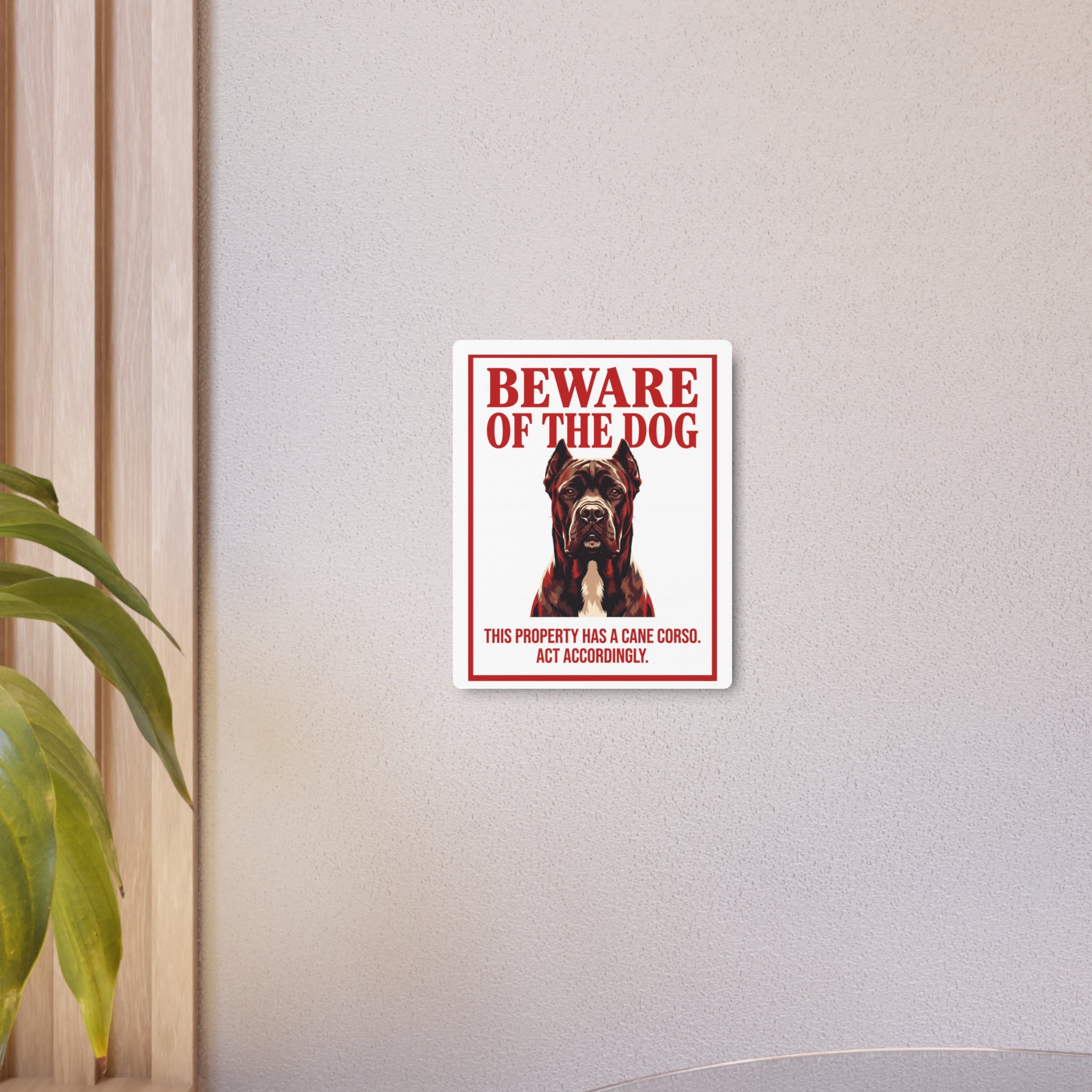 Beware of Cane Corso Metal Sign – Red Border Portrait Aluminum Wall Sign – alternate view