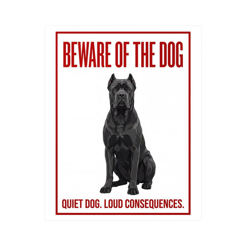 Beware of Cane Corso Sign – Bold Red Warning Outdoor Vinyl Decal – side view