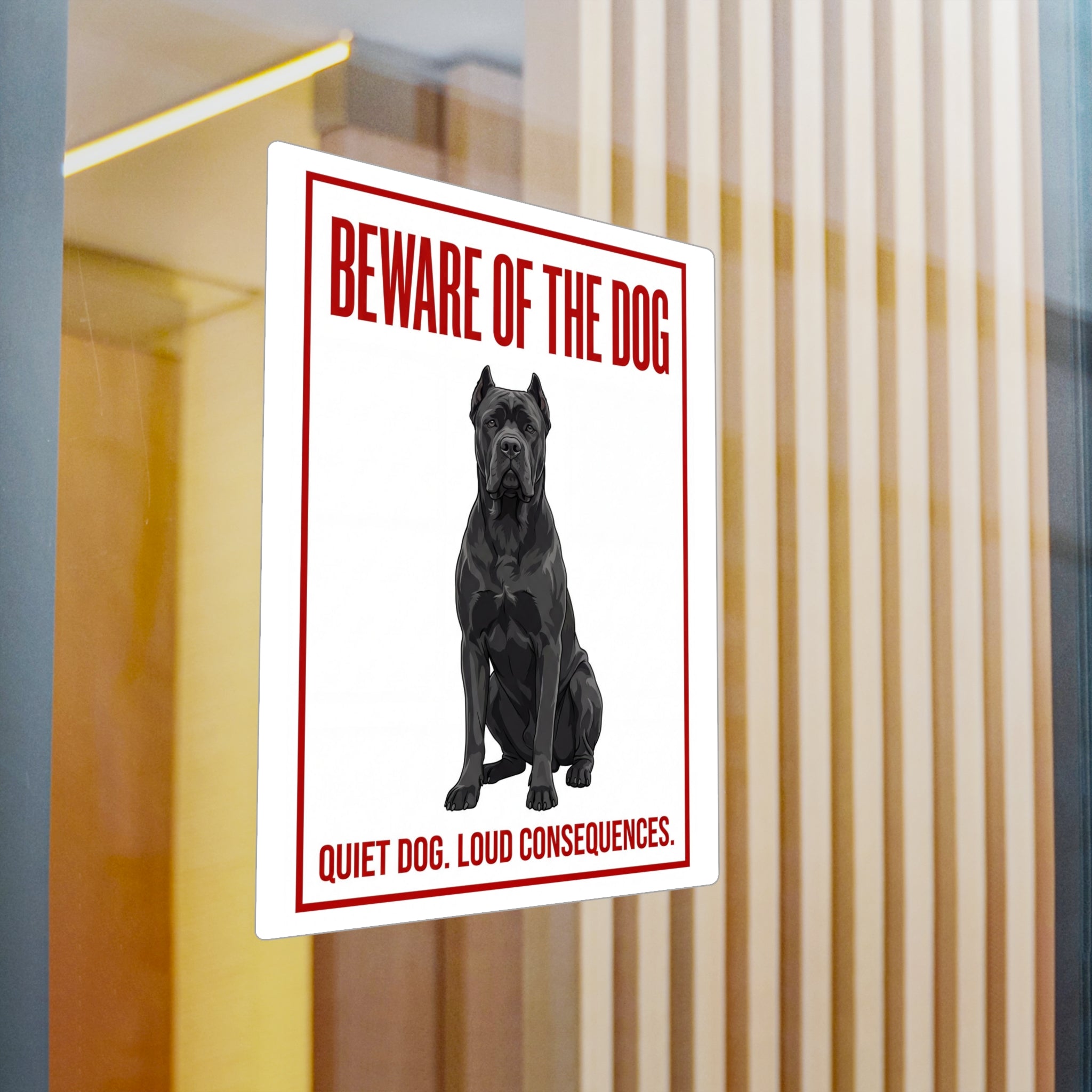 Beware of Cane Corso Sign – Bold Red Warning Outdoor Vinyl Decal – detail view