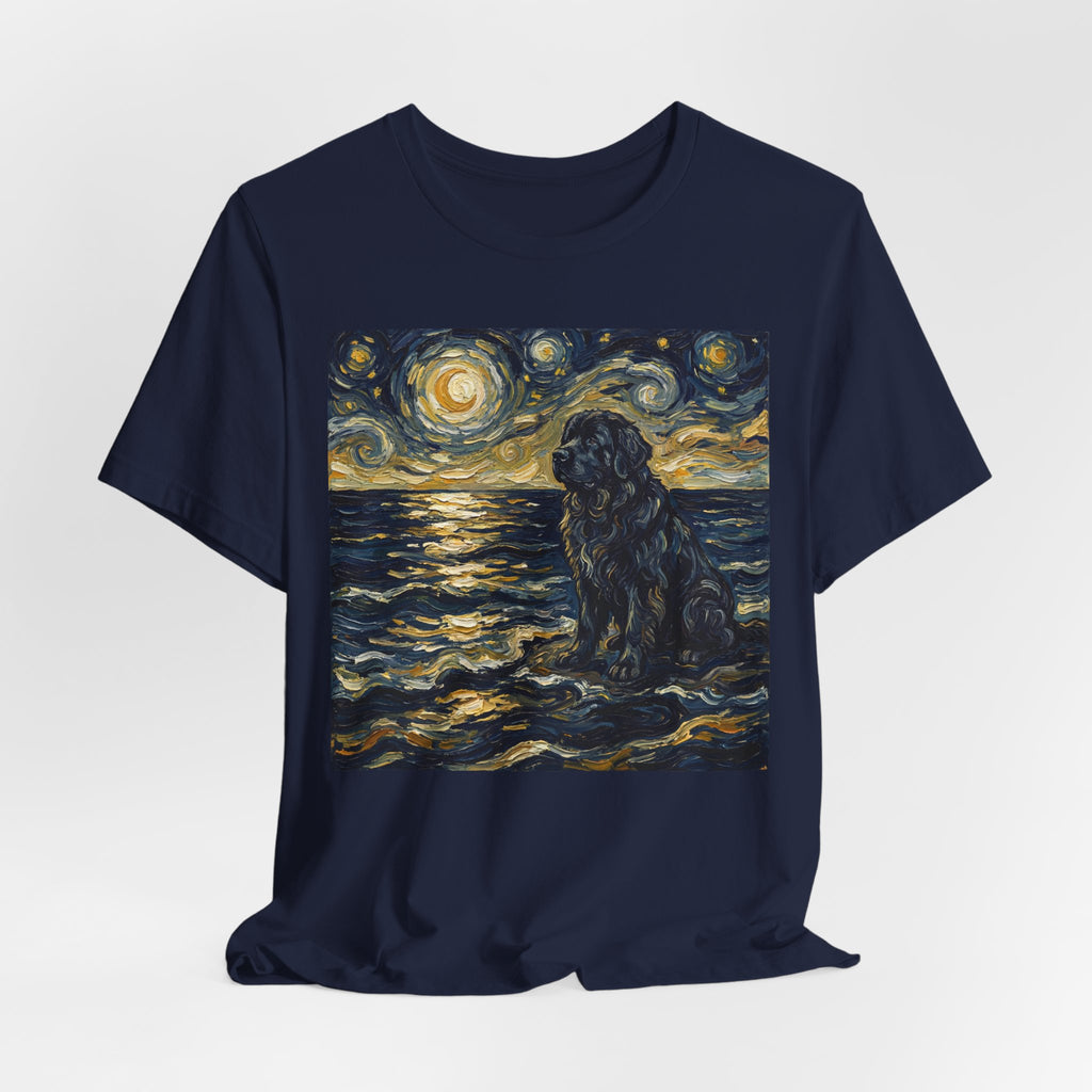 Van Gogh Style Newfoundland T-Shirt — Moonlit Ocean Waves Art Print