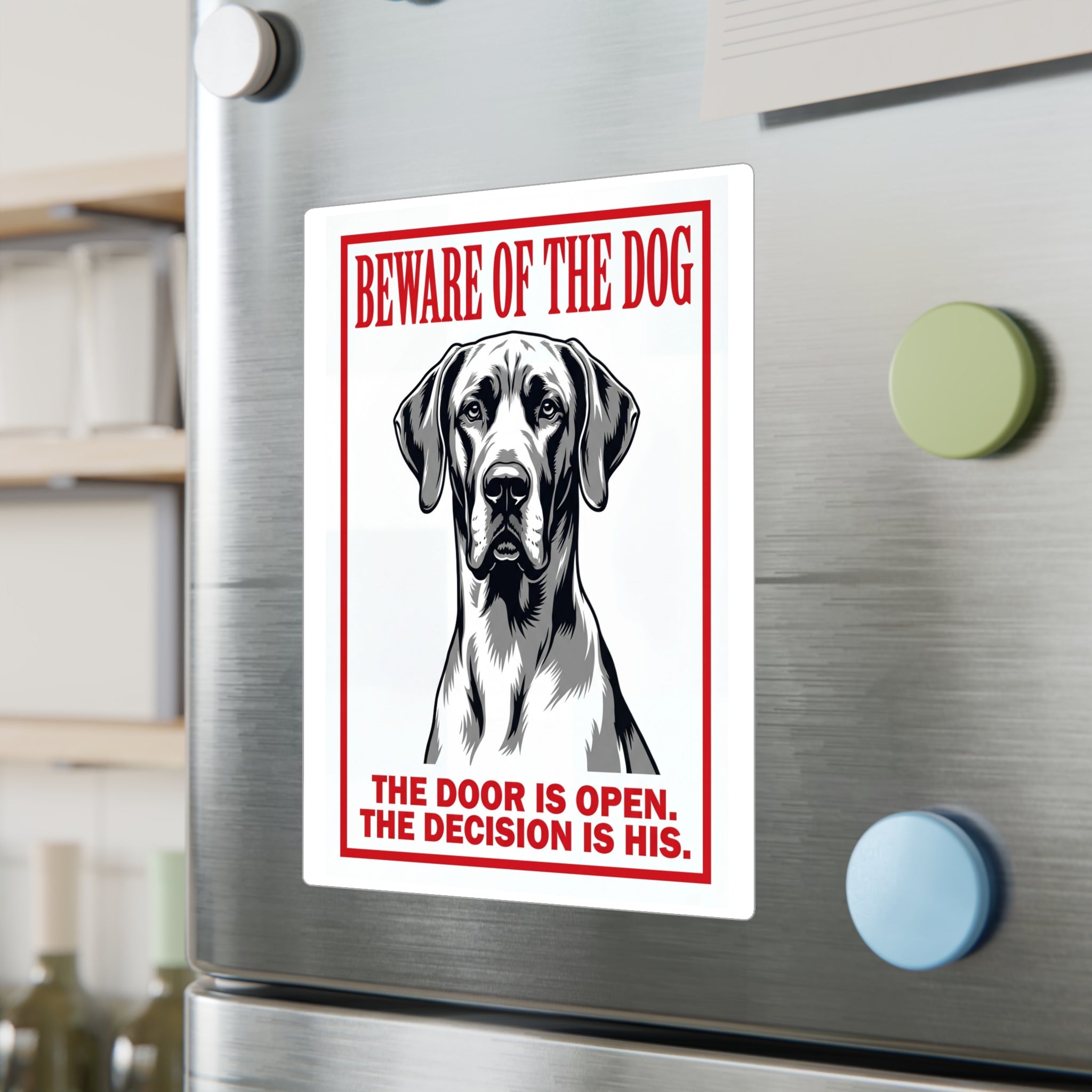 Beware of Great Dane Sign – Red Border Warning Outdoor Vinyl Decal – lifestyle view