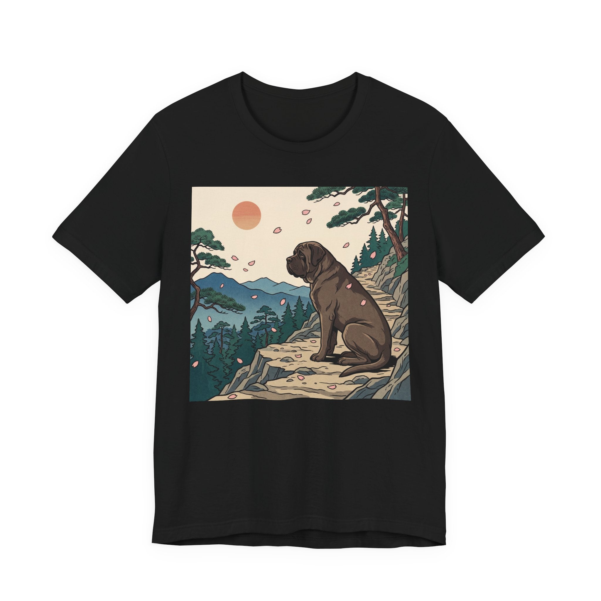Hiroshige Style Mastiff T-Shirt — Cherry Blossom Mountain Art Print