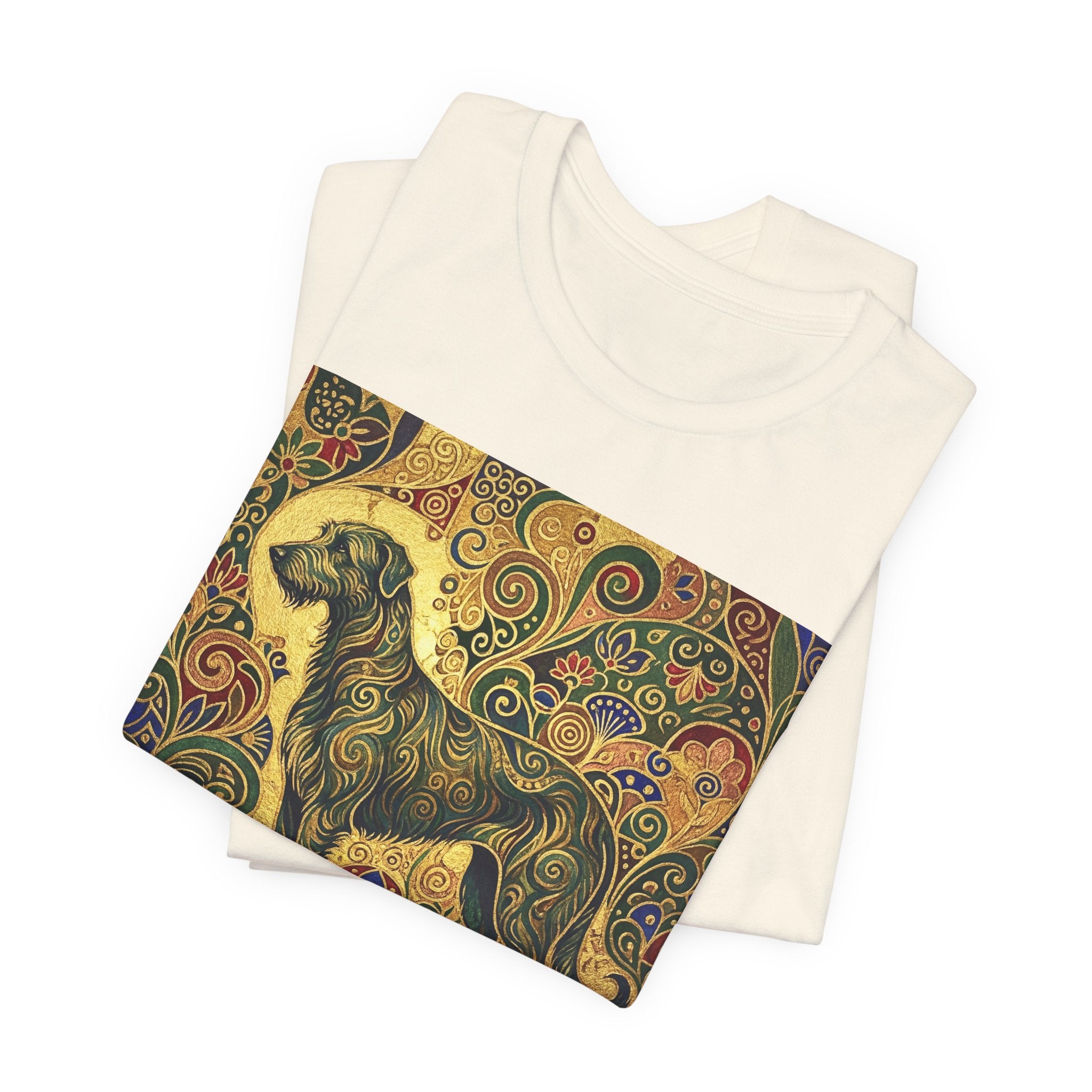 Klimt Style Irish Wolfhound T-Shirt — Gold Swirl Ornamental Art Print