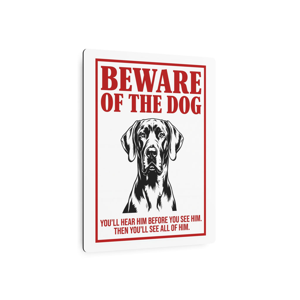 Beware of Great Dane Metal Sign – Bold Portrait Aluminum Wall Sign – lifestyle view