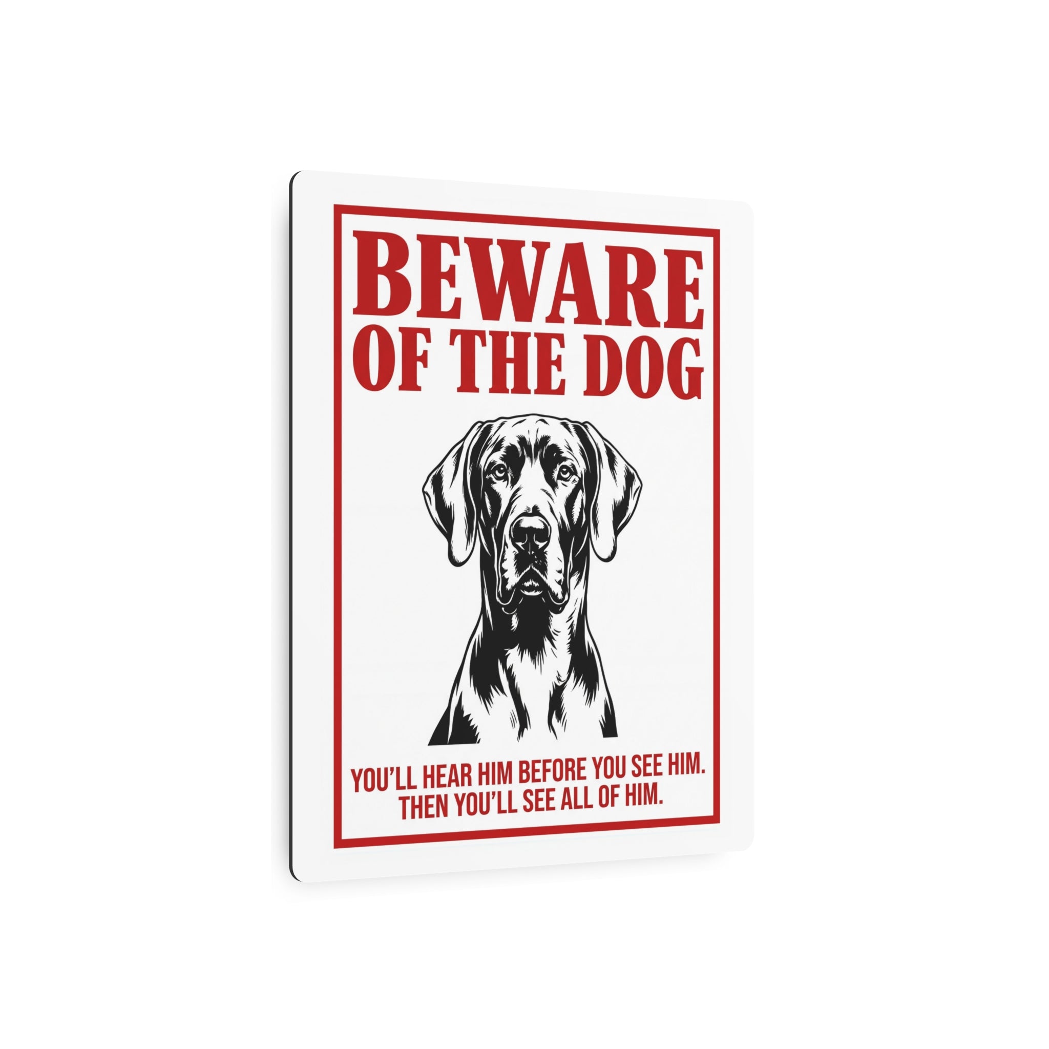 Beware of Great Dane Metal Sign – Bold Portrait Aluminum Wall Sign – lifestyle view