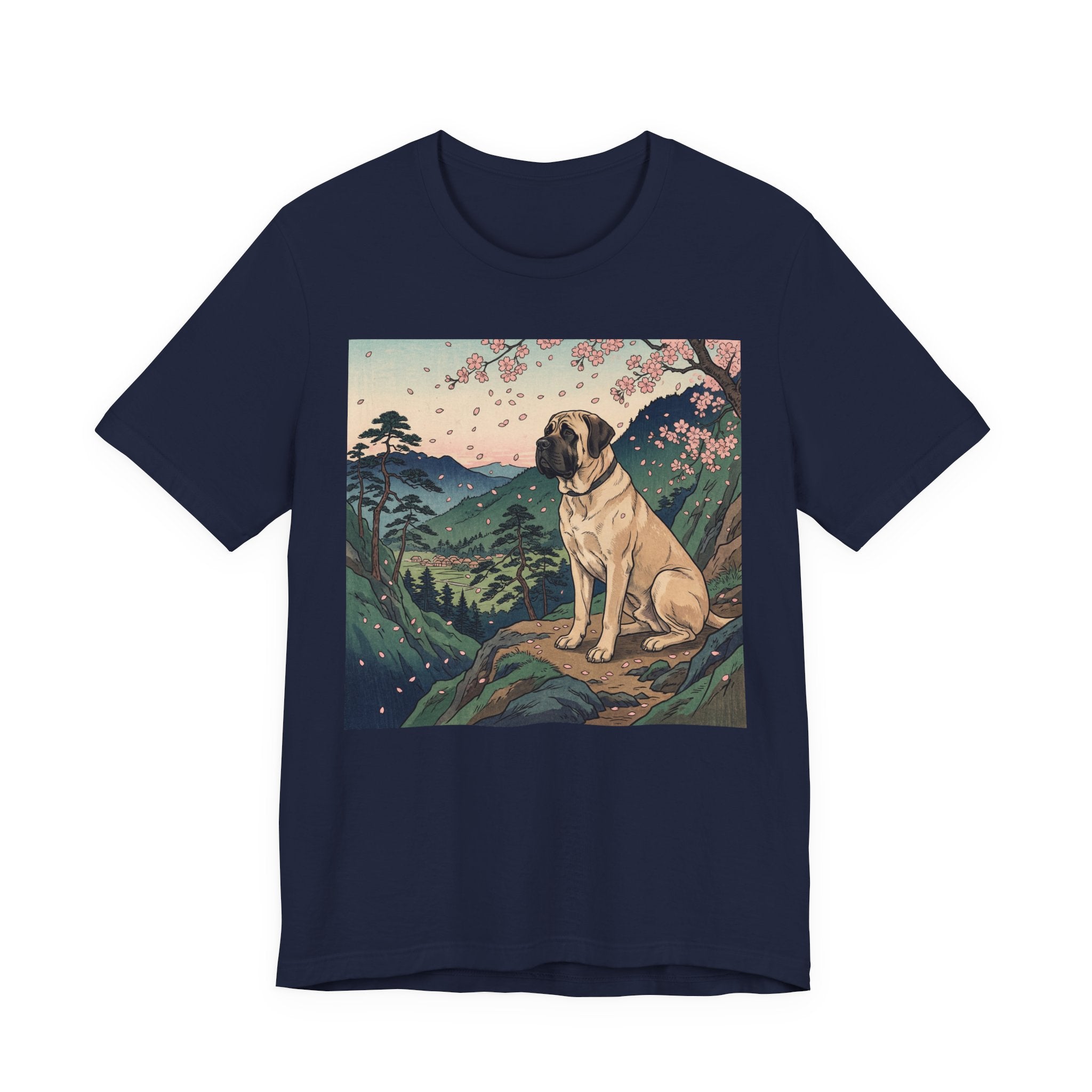 Ukiyo-e Mastiff T-Shirt — Cherry Blossom Overlook Art Print
