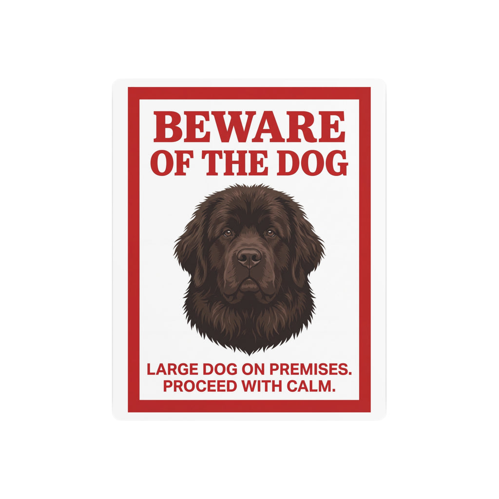 Beware of Newfoundland Metal Sign – Brown Portrait Aluminum Wall Sign