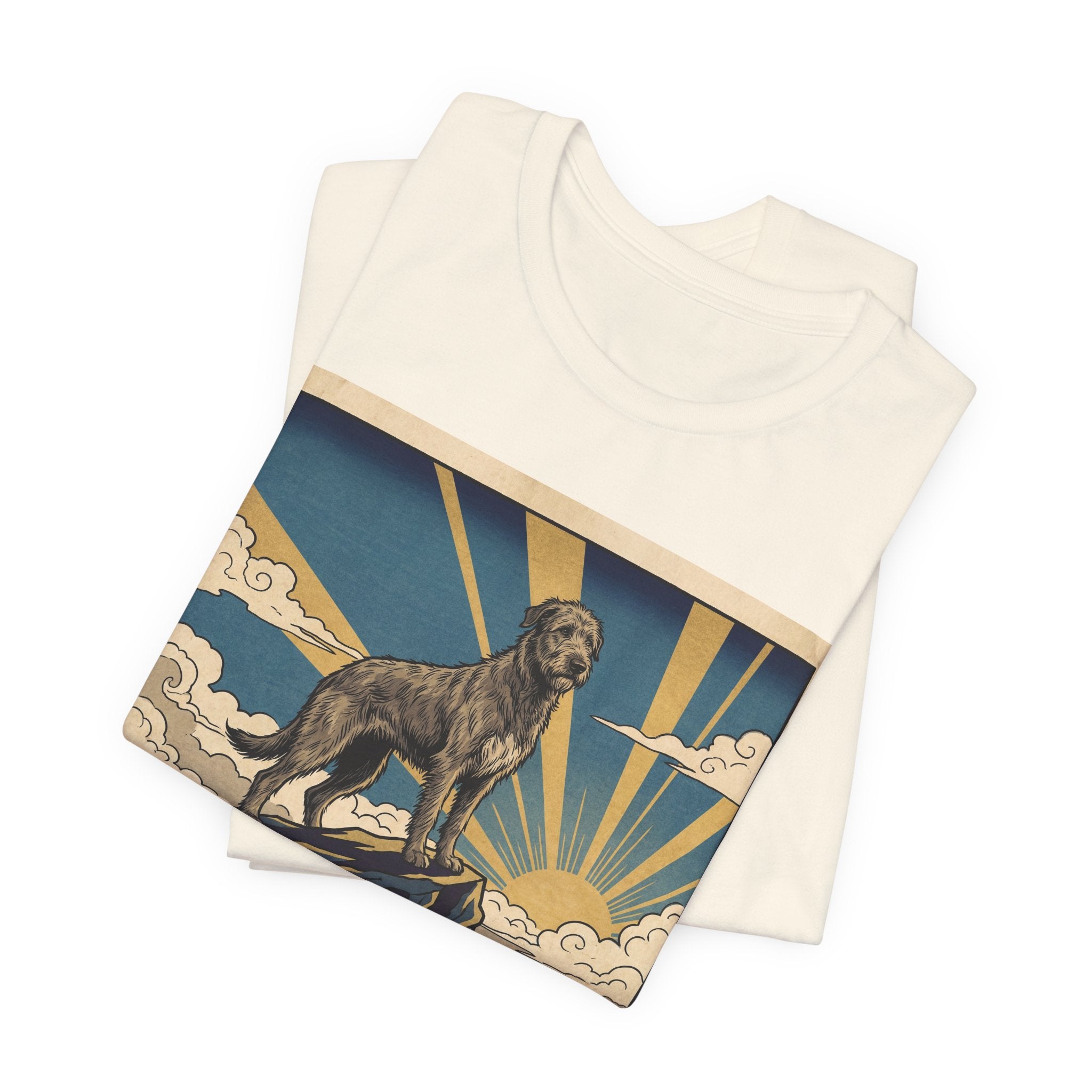 Woodblock Print Irish Wolfhound T-Shirt — Golden Sunburst Summit Art Print