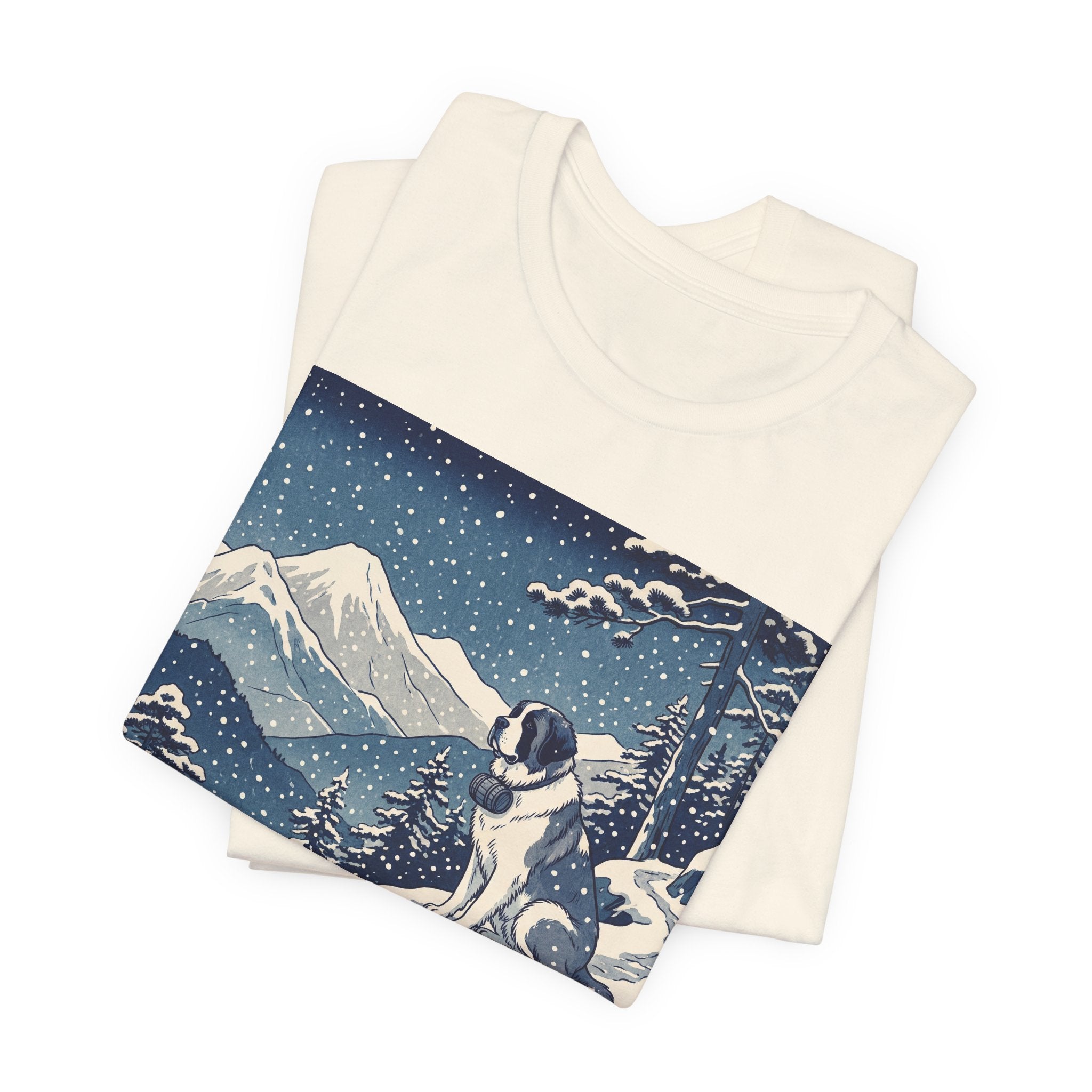 Hiroshige Style Saint Bernard T-Shirt — Snowy Mountain Trail Art Print