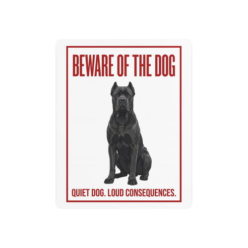 Beware of Cane Corso Metal Sign – Black Seated Portrait Aluminum Wall Sign – side view