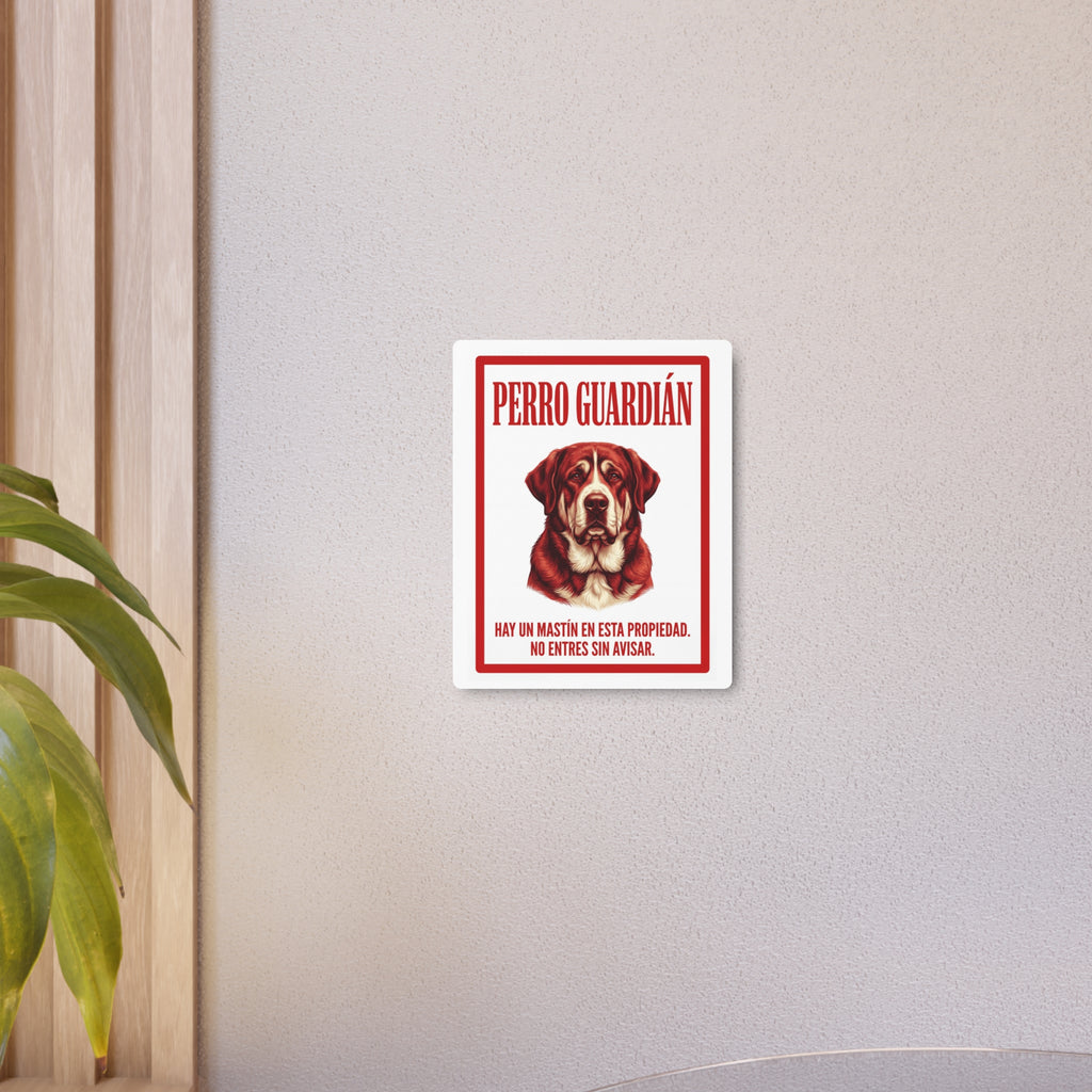 Beware of Spanish Mastiff Metal Sign – Red Portrait Aluminum Wall Sign – alternate view