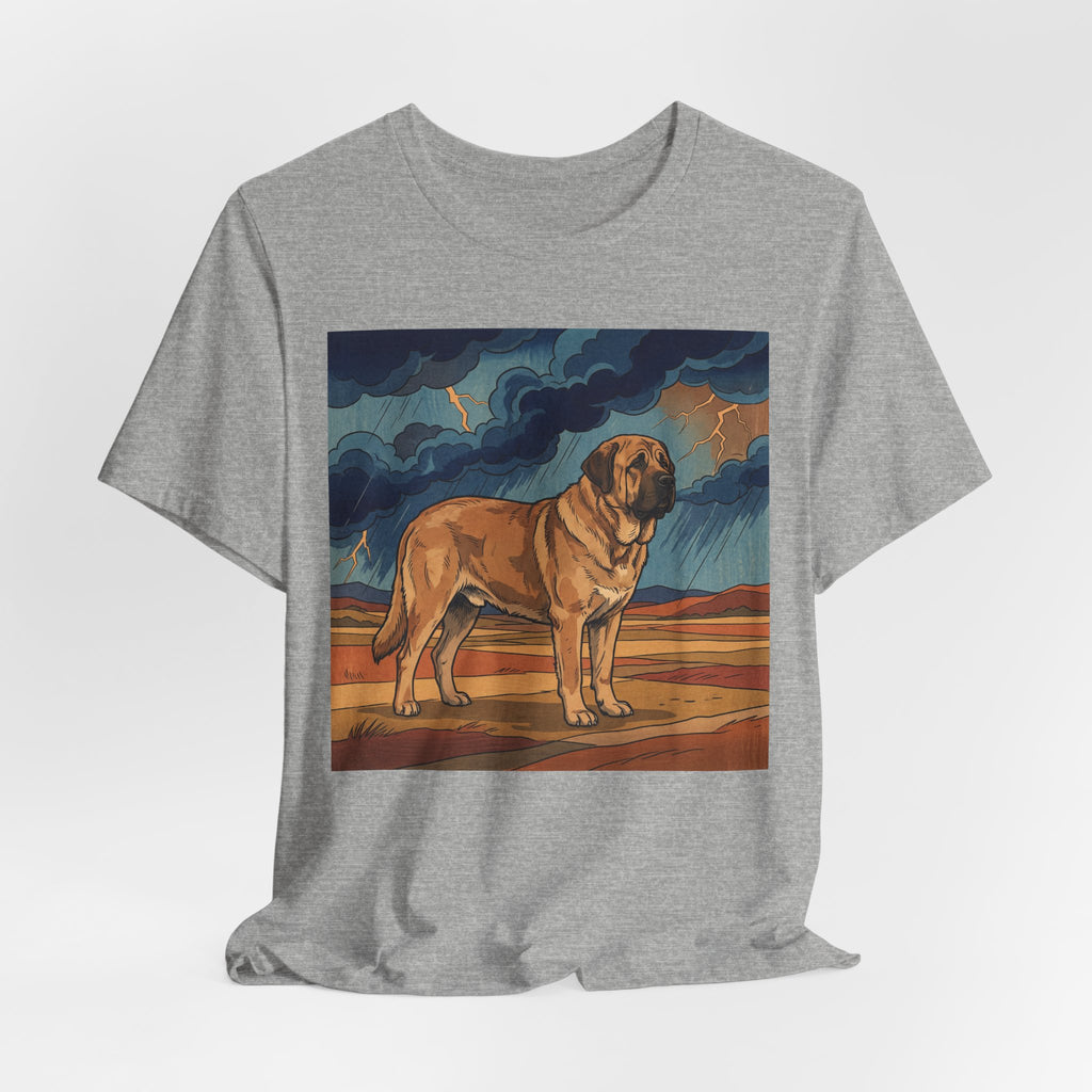 Woodblock Print Spanish Mastiff T-Shirt — Desert Storm Lightning Art Print