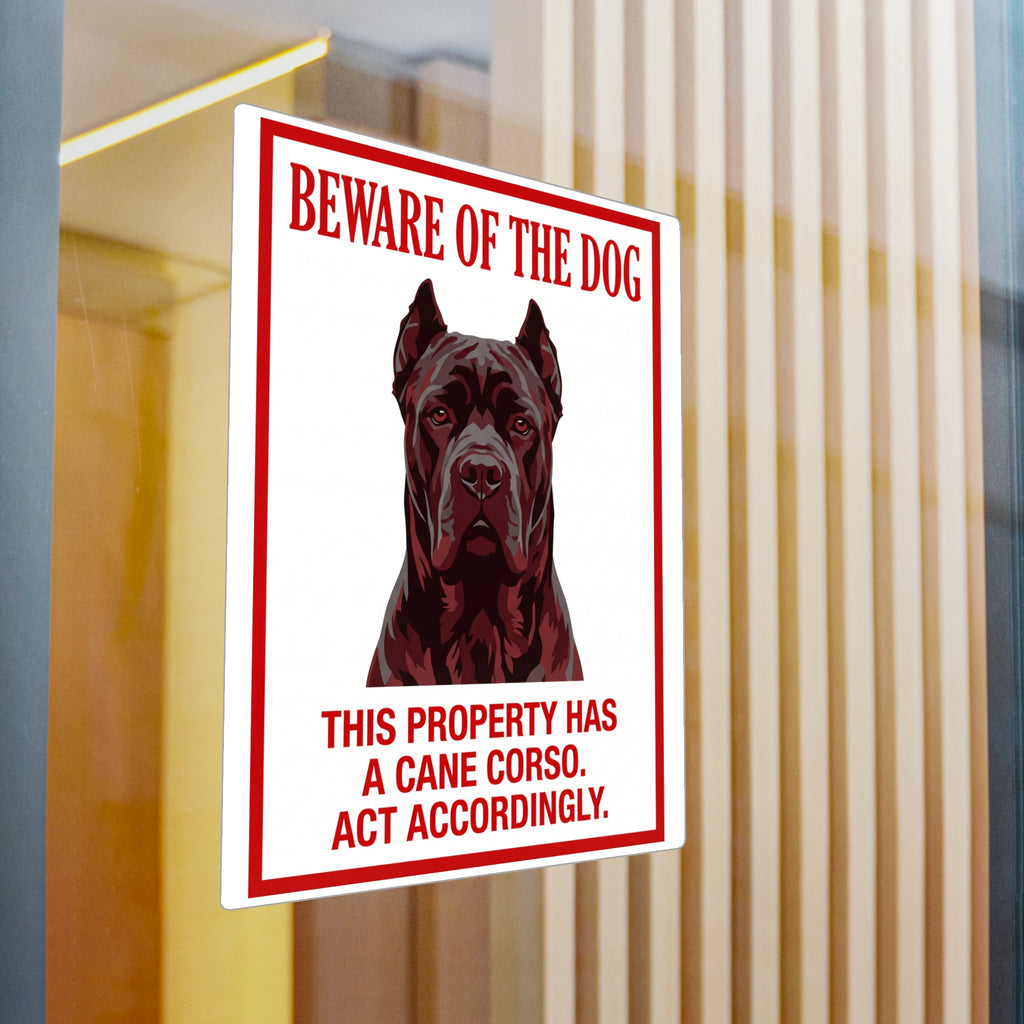Beware of Cane Corso Sign – Bold Red Portrait Outdoor Vinyl Decal – detail view