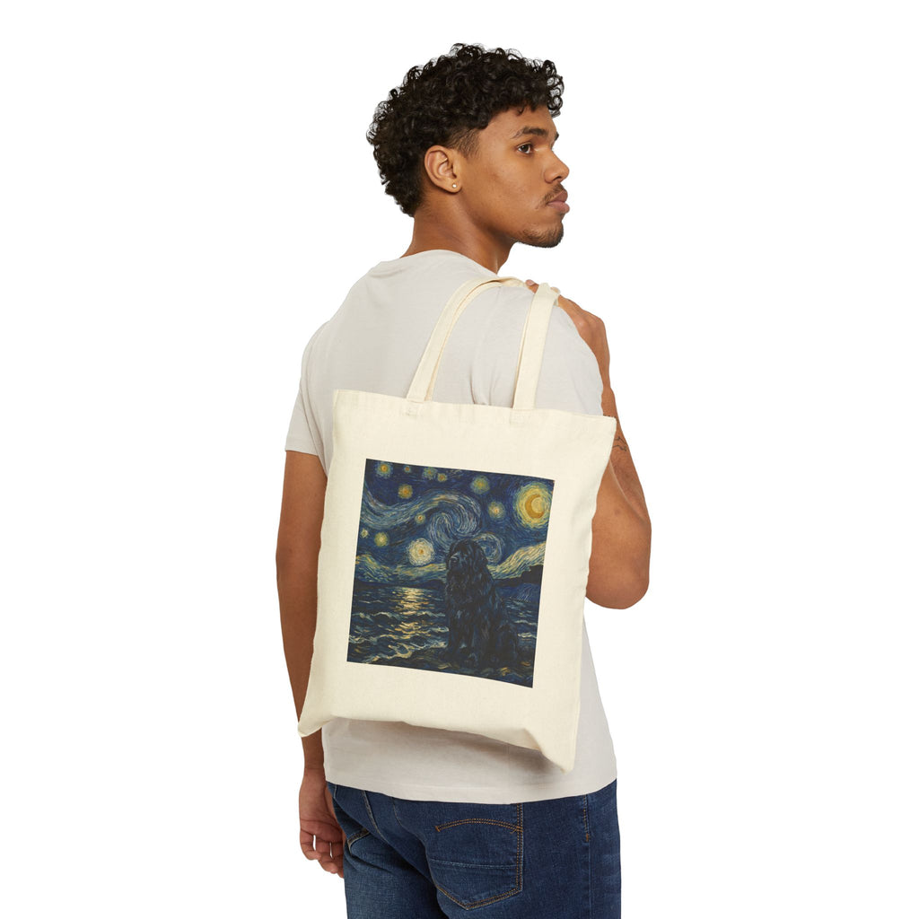 Van Gogh Newfoundland Tote Bag – Starry Night Sea Art Print – alternate view