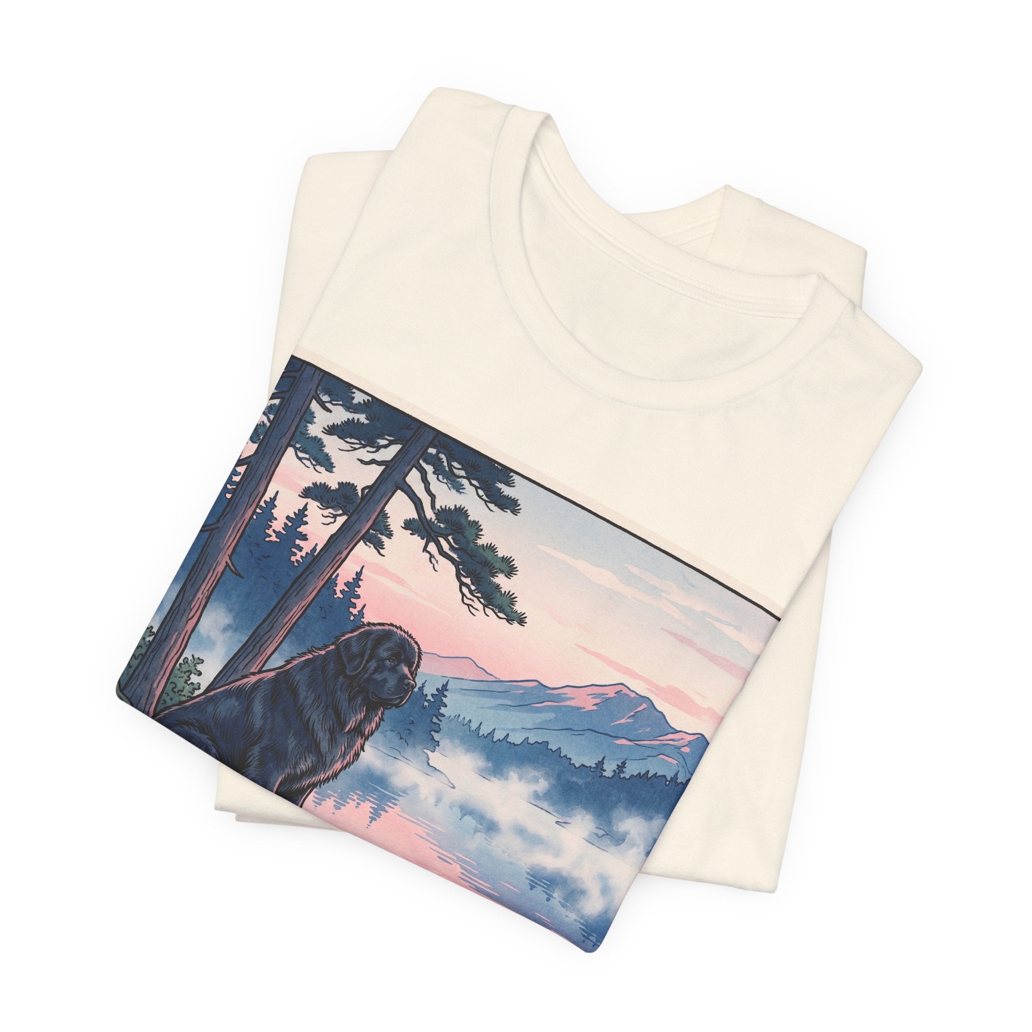 Hiroshige Style Newfoundland T-Shirt — Misty Lake Dawn Art Print