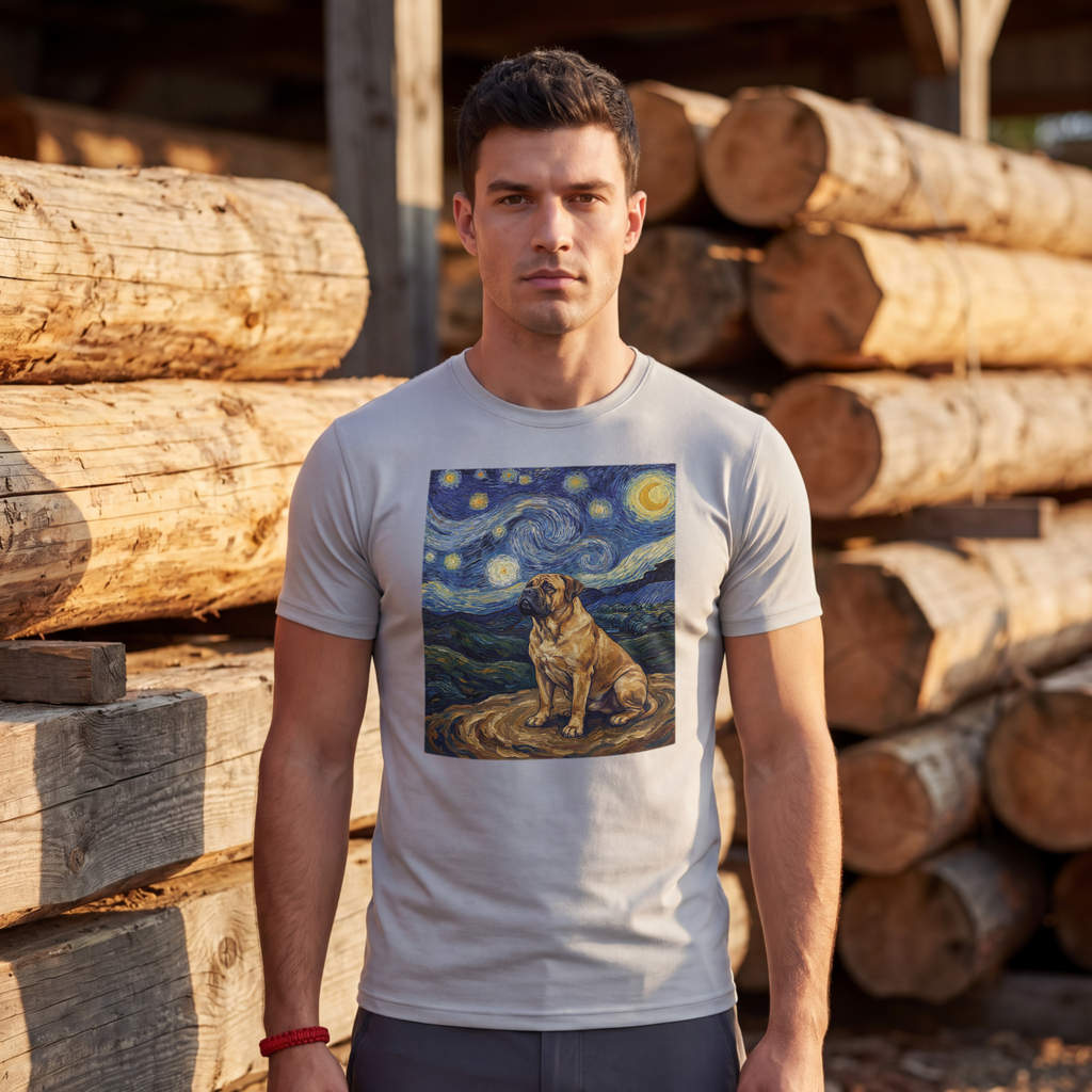 Van Gogh Style Mastiff T-Shirt — Swirling Starry Night Art Print