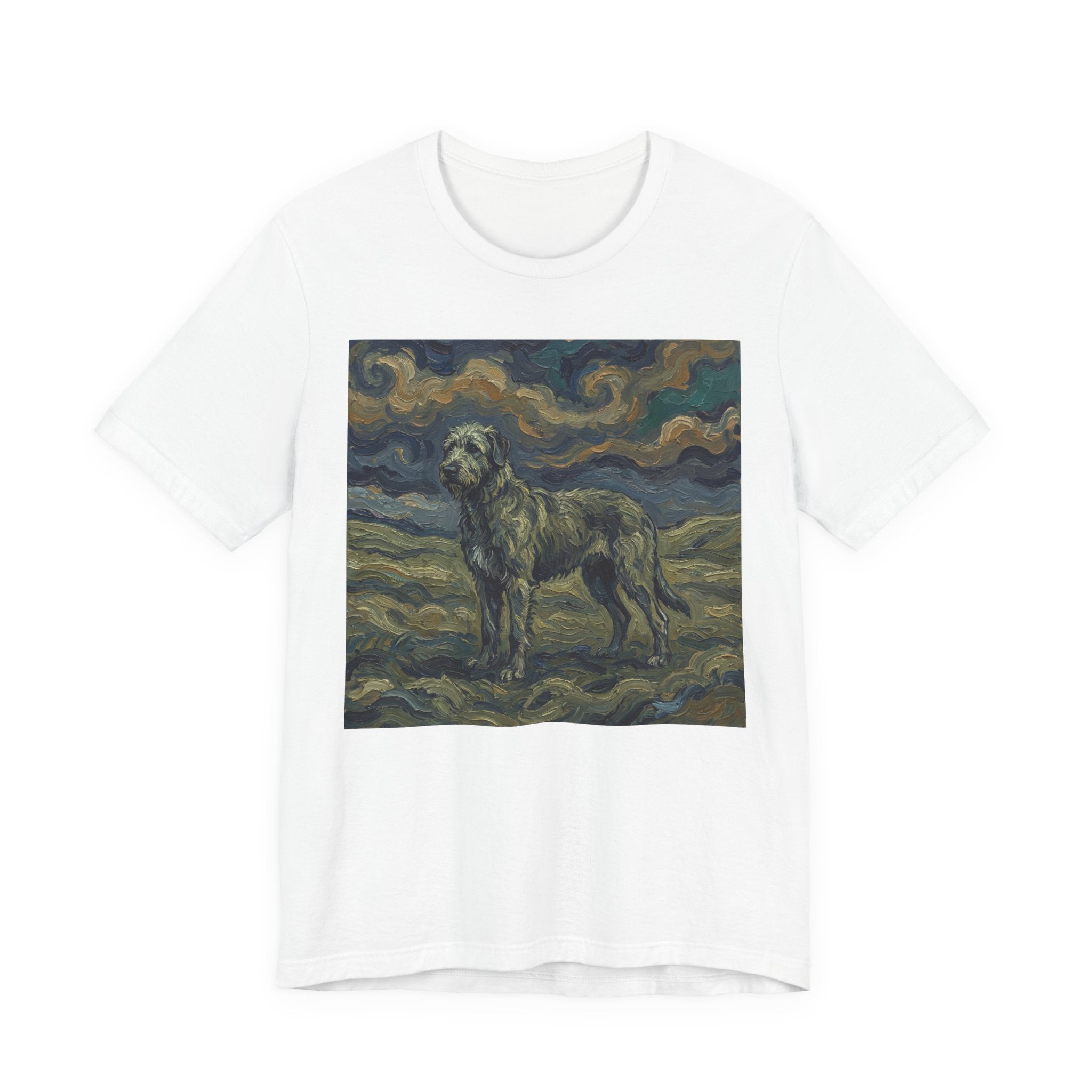 Van Gogh Style Irish Wolfhound T-Shirt — Swirling Storm Sky Art Print