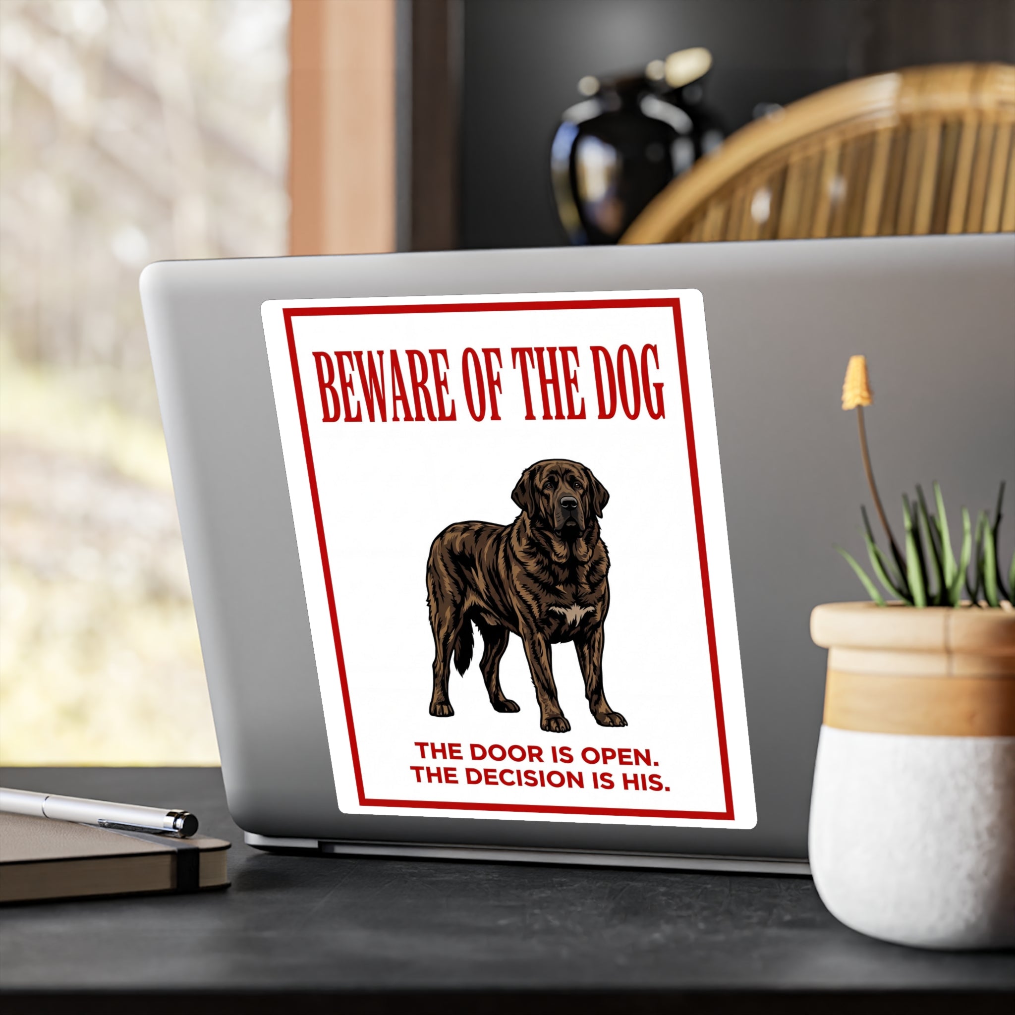 Beware of Mastiff Sign – Bold Red Warning Outdoor Vinyl Decal – alternate view
