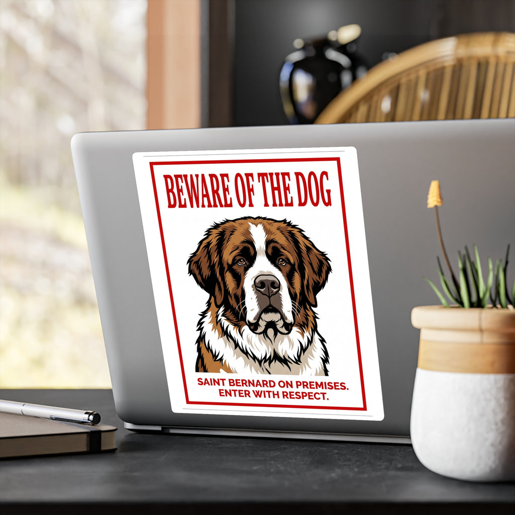 Beware of Saint Bernard Sign – Red Block Letter Outdoor Vinyl Decal – alternate view
