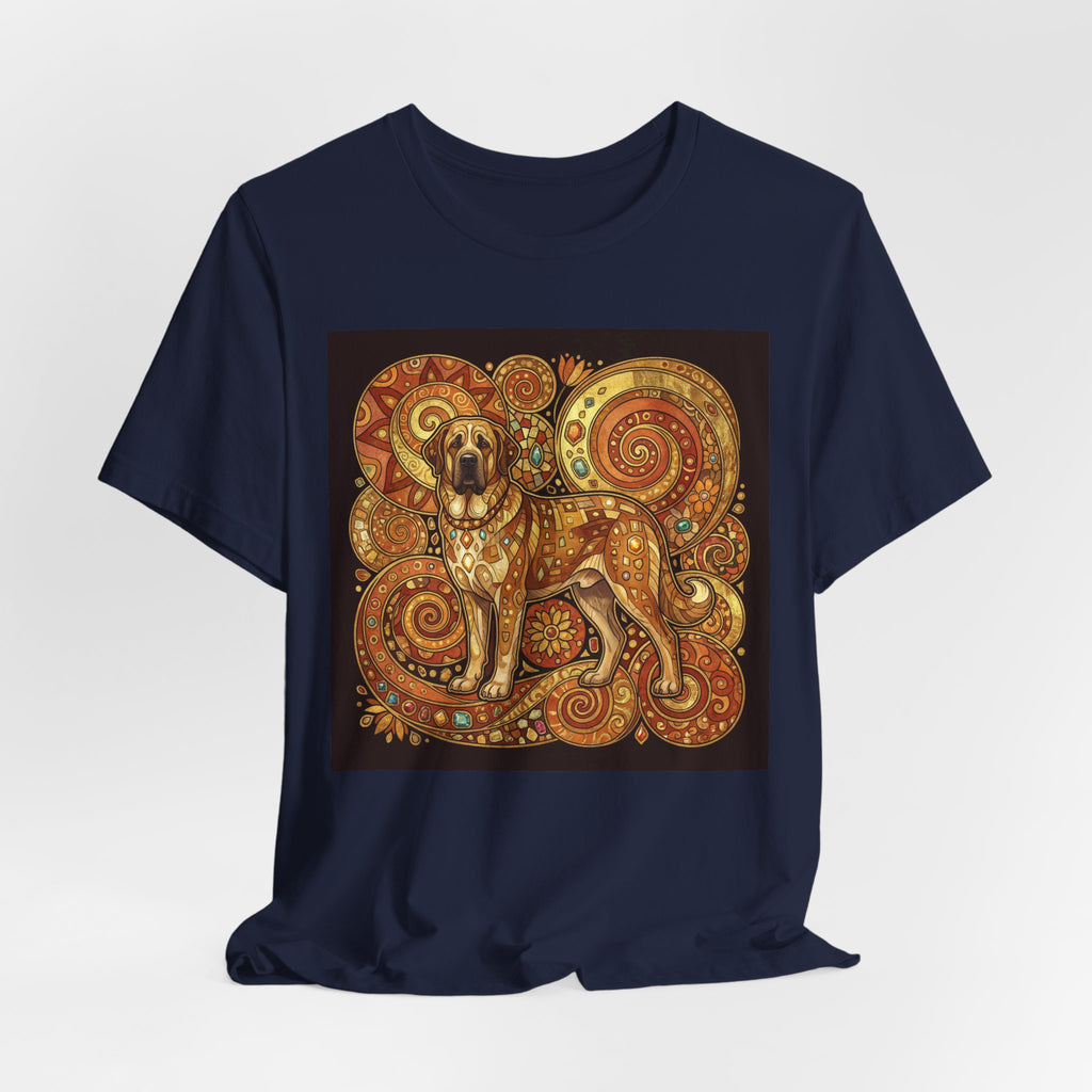 Klimt Style Spanish Mastiff T-Shirt — Gold Spiral Mosaic Art Print