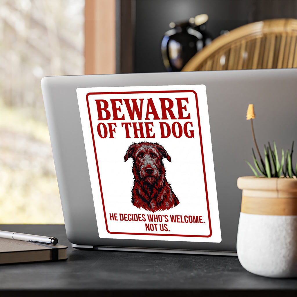 Beware of Irish Wolfhound Sign – Bold Red Warning Outdoor Vinyl Decal – alternate view