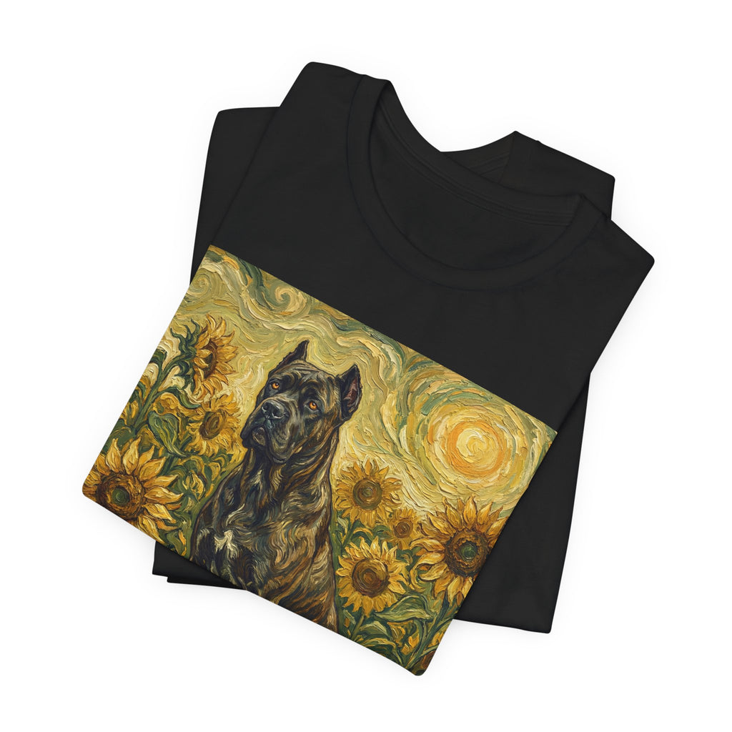 Van Gogh Style Cane Corso T-Shirt — Sunflower Field Art Print