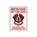 Beware of Saint Bernard Metal Sign – Red Portrait Aluminum Wall Sign – side view