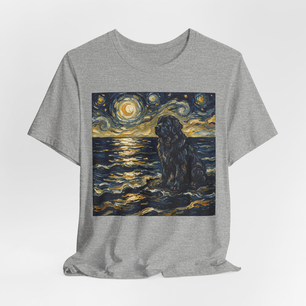Van Gogh Style Newfoundland T-Shirt — Moonlit Ocean Waves Art Print